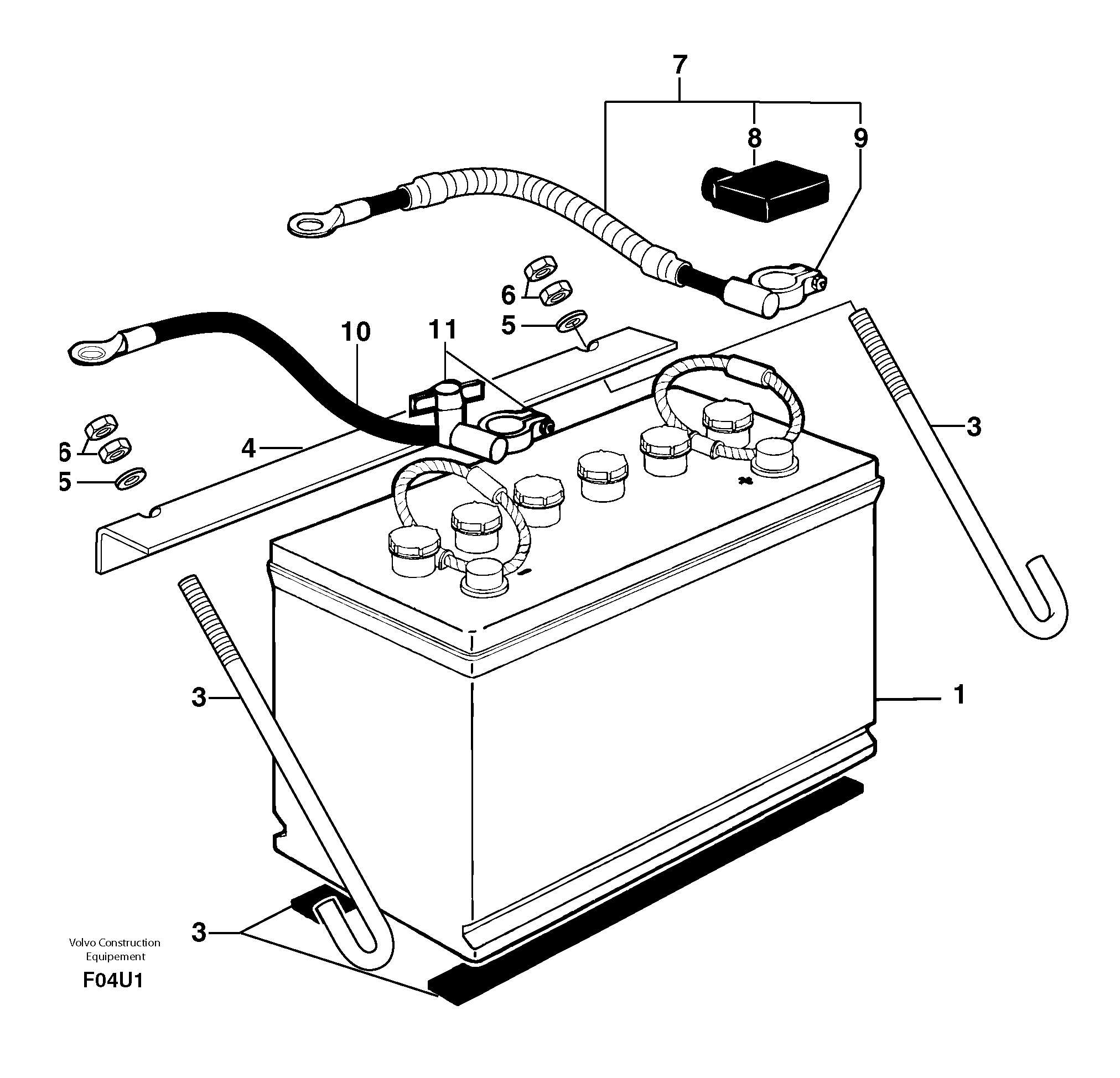 Схема запчастей Volvo EW70 - 78833 Battery installation EW70 TYPE 262