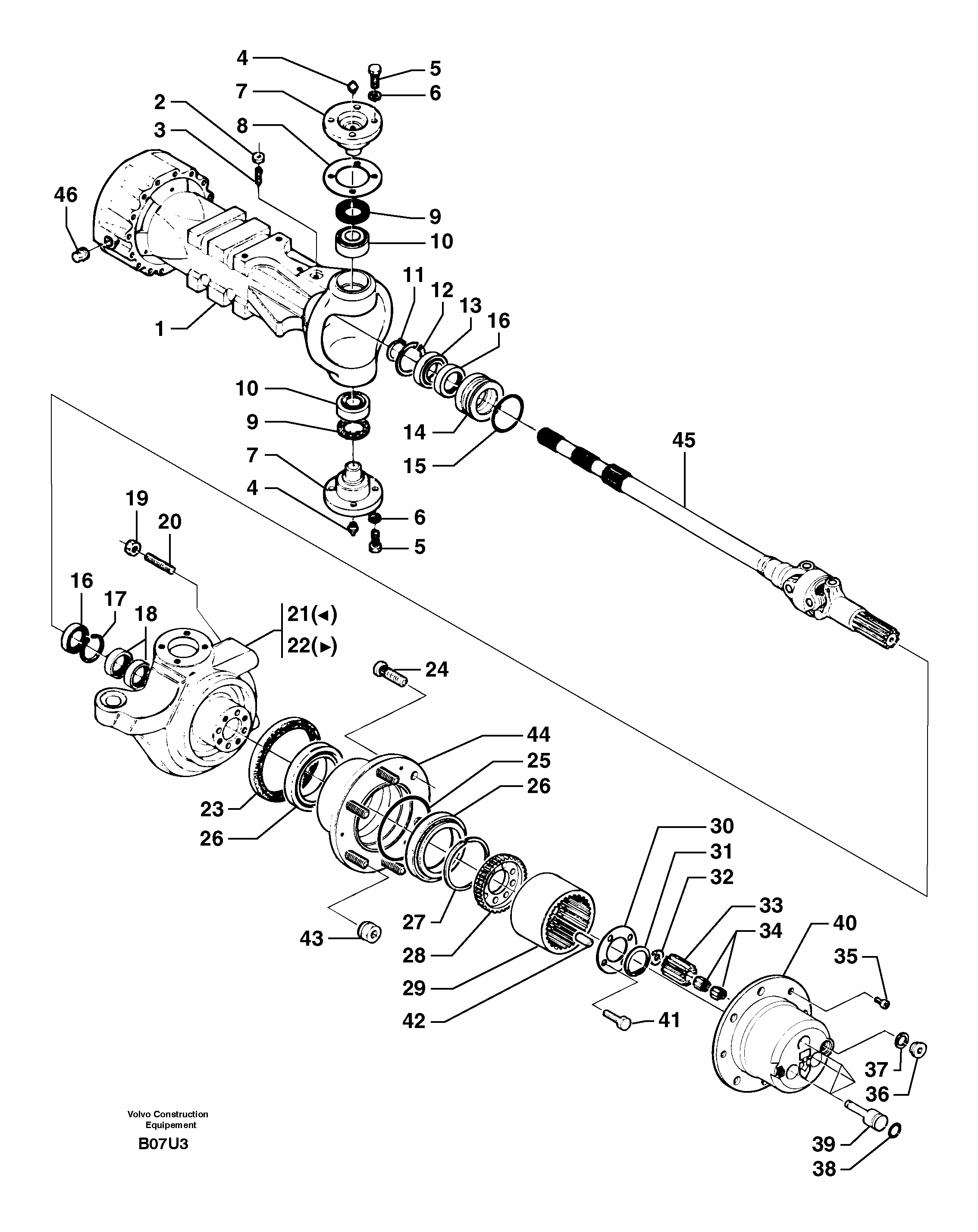 Схема запчастей Volvo EW70 - 7435 Мост передний (1660) EW70VV TYPE 262