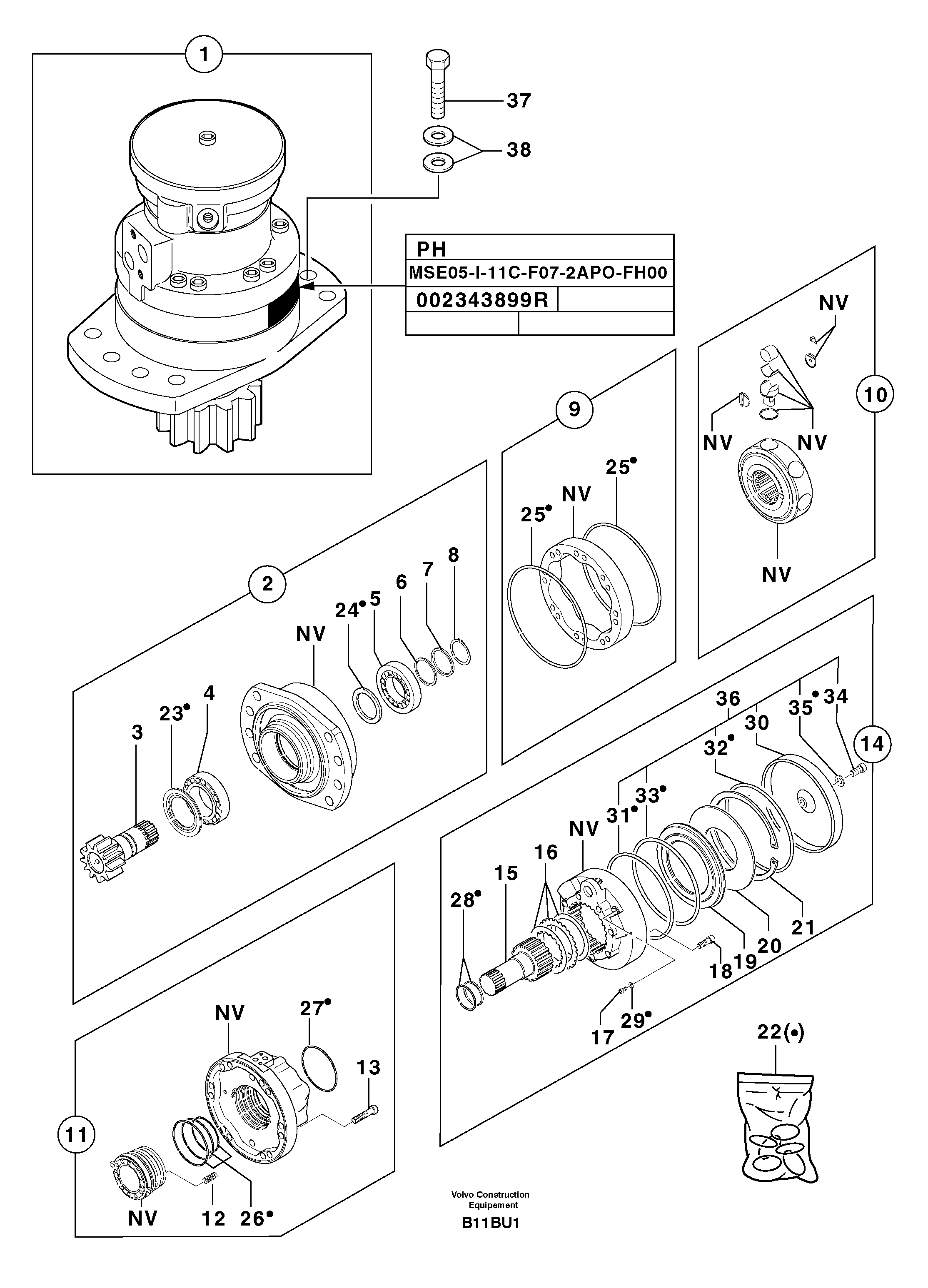 Схема запчастей Volvo EW70 - 37567 Slewing gear motor EW70 TYPE 262