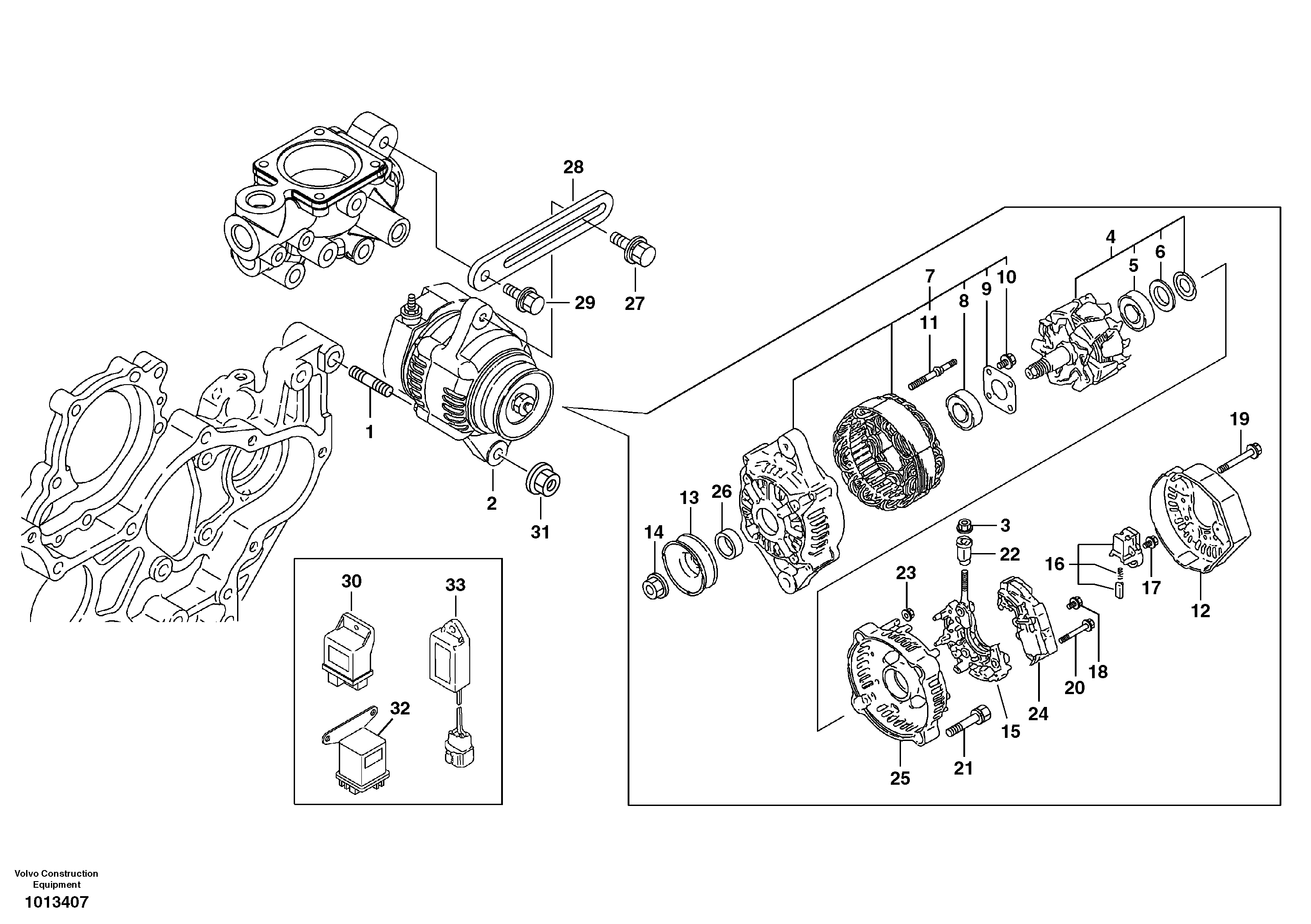 Схема запчастей Volvo ECR88 - 53388 Alternator with assembling details ECR88 S/N 10001-14010