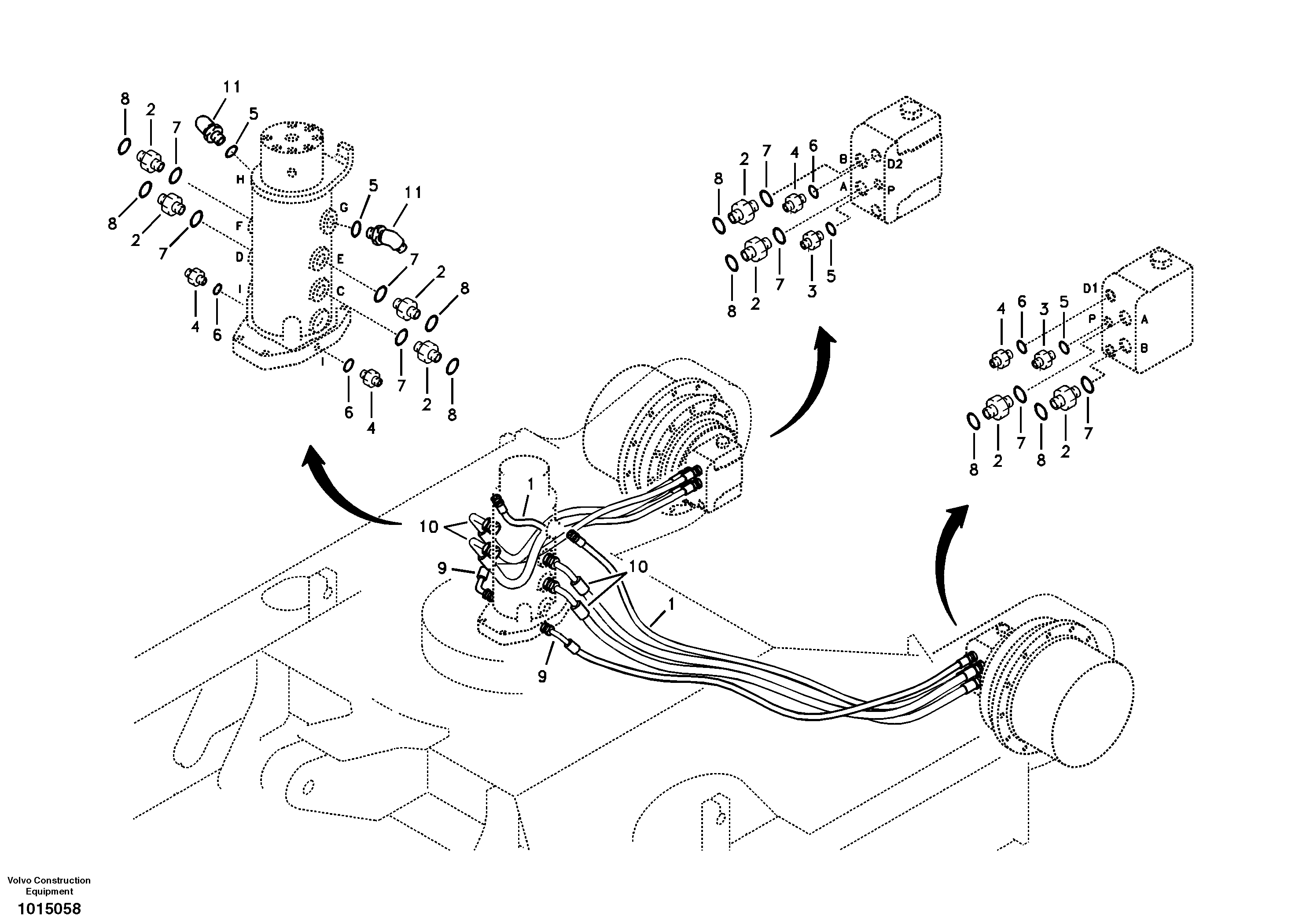 Схема запчастей Volvo ECR88 - 17236 Turning joint line, turning joint to travel motor ECR88 S/N 14011-