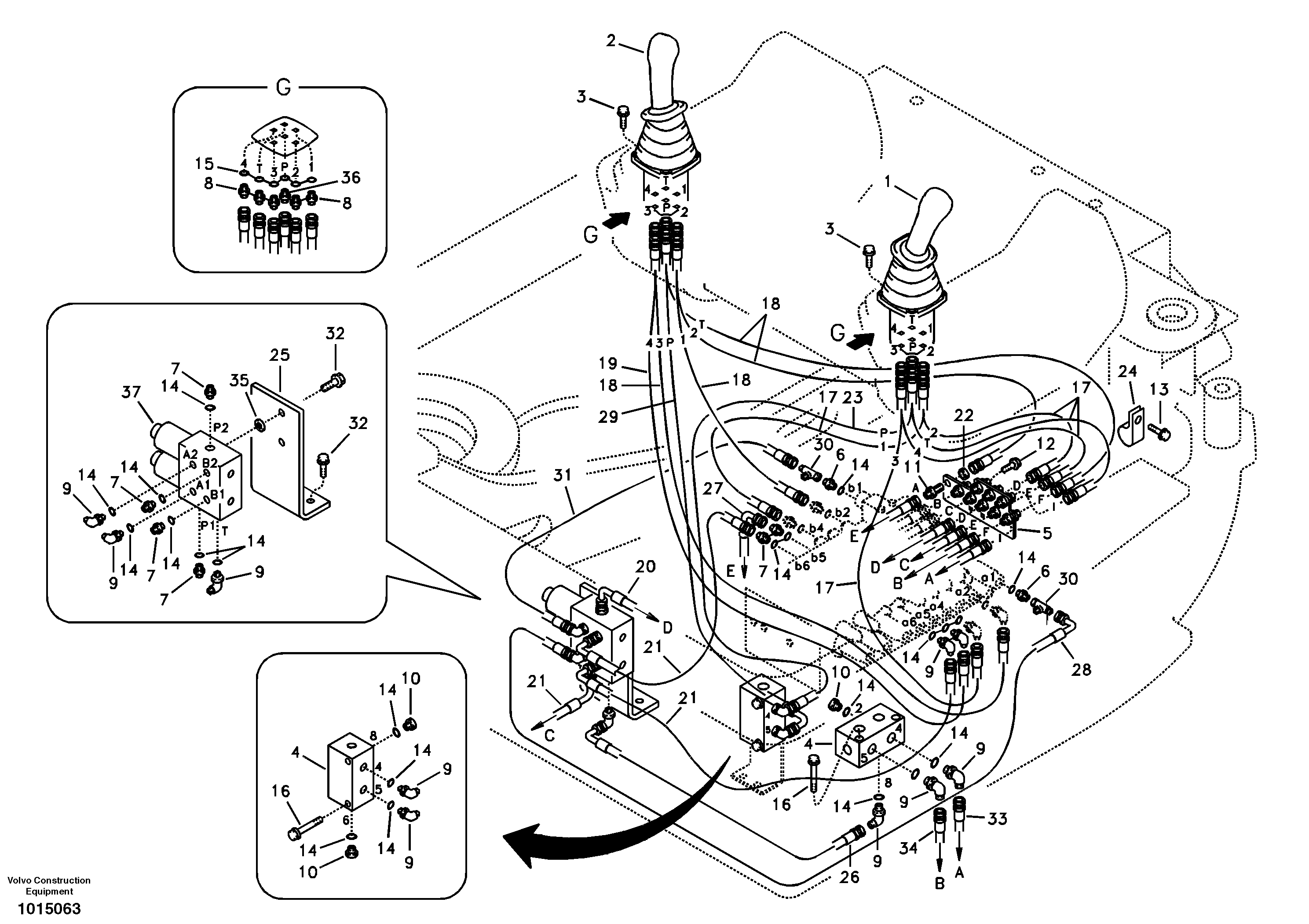 Схема запчастей Volvo ECR88 - 36067 Servo system, control valve to remote control valve ECR88 S/N 14011-