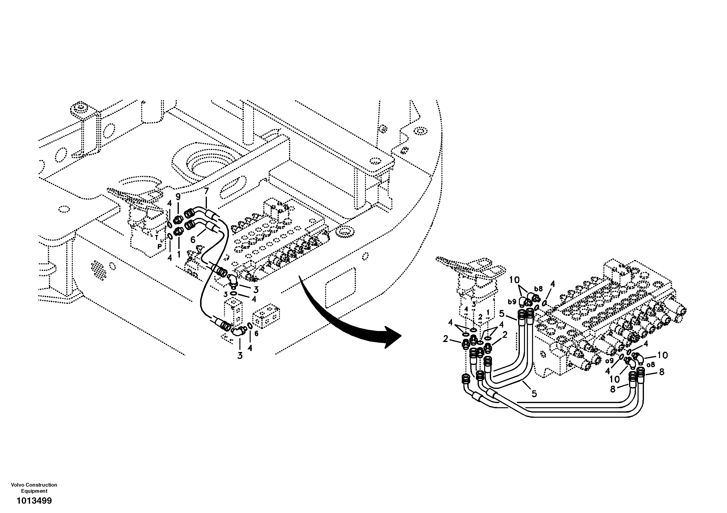 Схема запчастей Volvo ECR88 - 42035 Servo system, control valve to remote control valve pedal ECR88 S/N 14011-