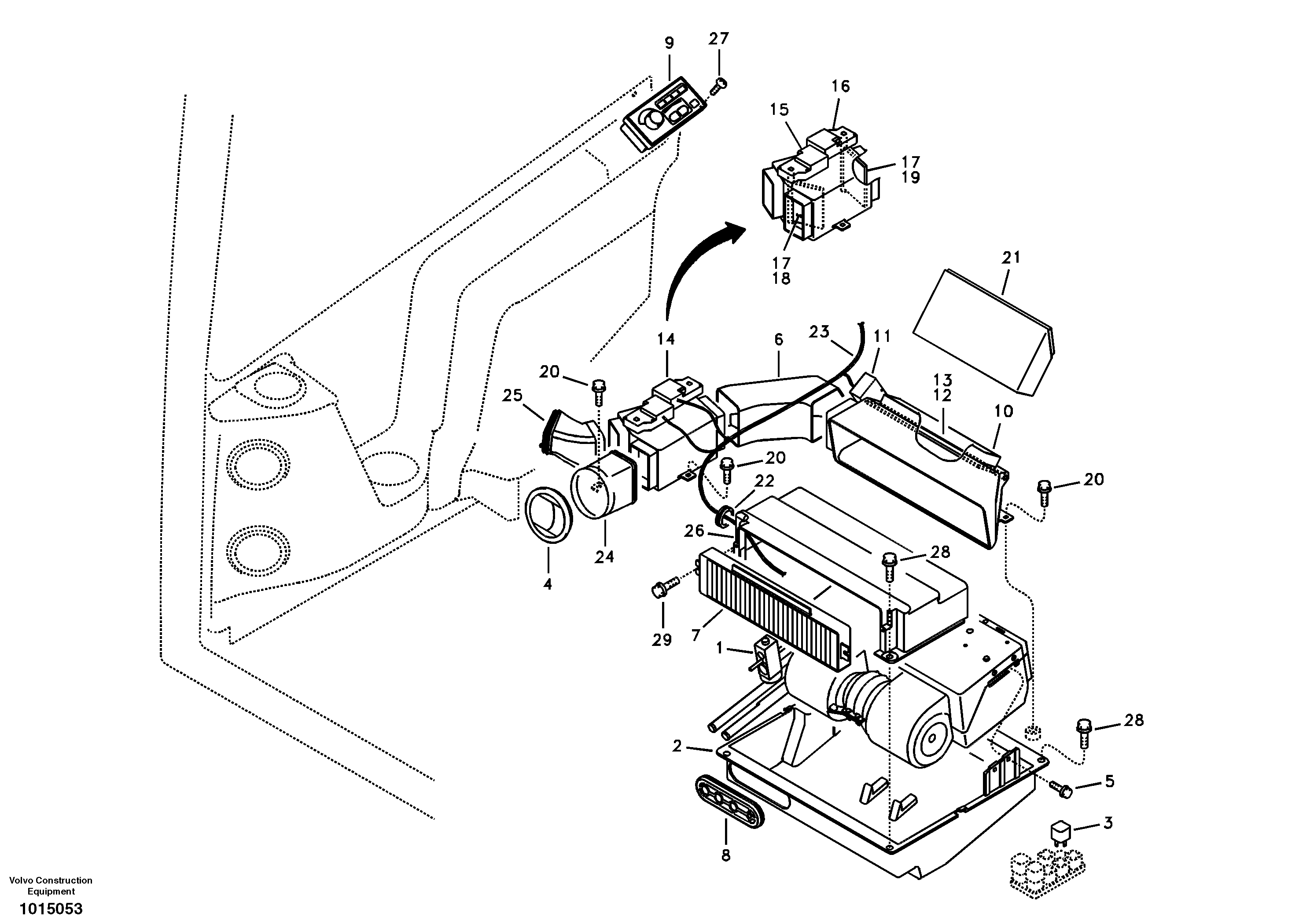 Схема запчастей Volvo ECR88 - 35871 Air duct in cabin and cabin floor ECR88 S/N 10001-14010