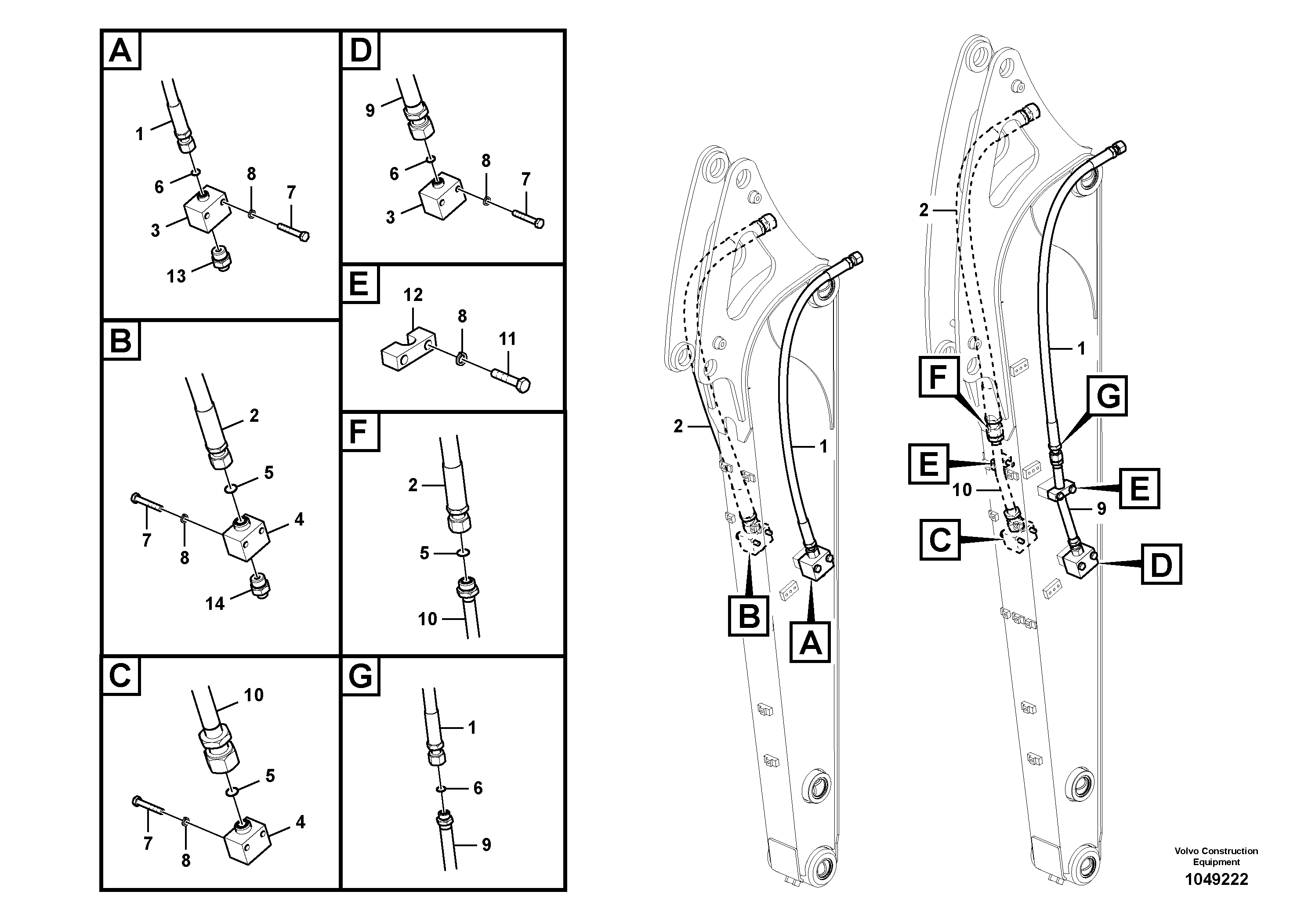 Схема запчастей Volvo ECR88 - 57539 Working hydraulic, hammer and shear for dipper arm ECR88 S/N 10001-14010