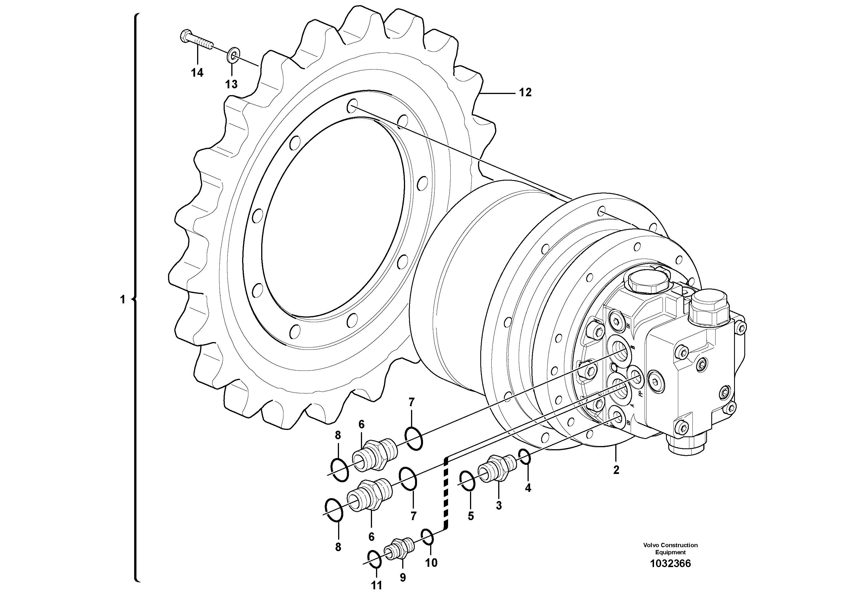 Схема запчастей Volvo ECR48C - 36843 Travel motor with mounting parts ECR48C