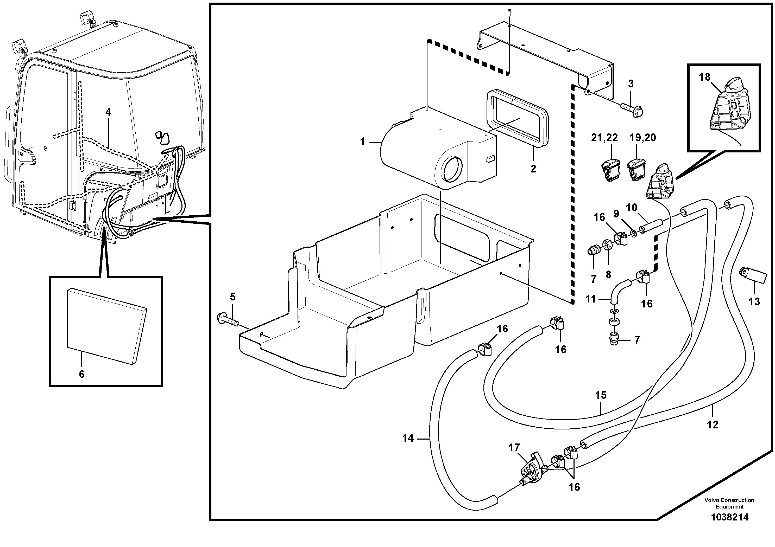 Схема запчастей Volvo ECR48C - 105167 Cab heating installation ECR48C