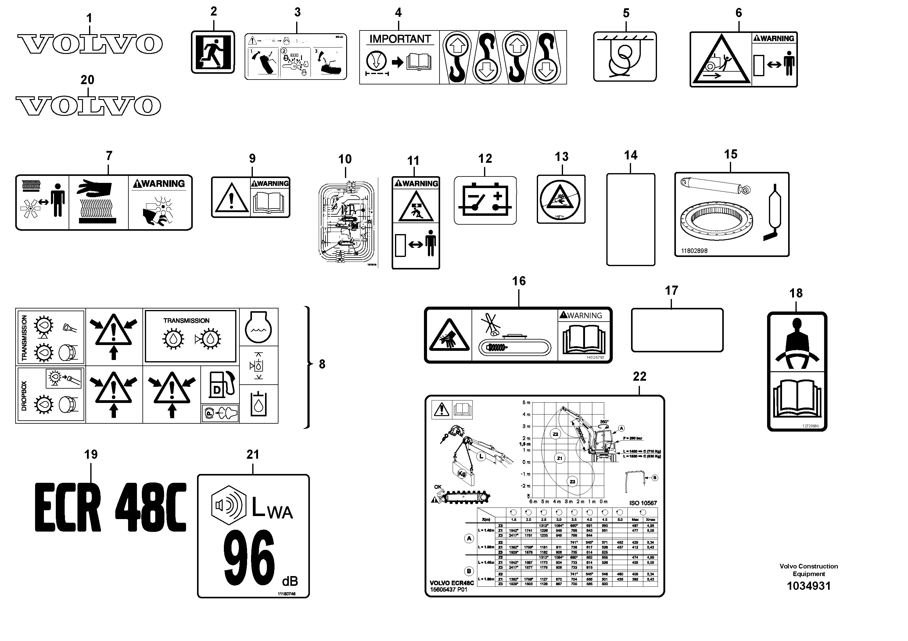 Схема запчастей Volvo ECR48C - 65560 Sign plates and decals ECR48C