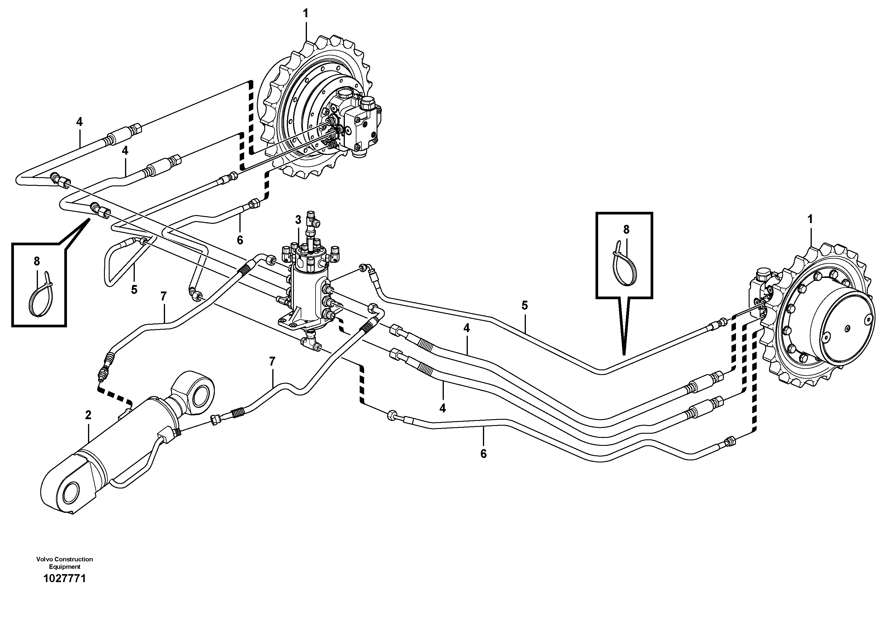 Схема запчастей Volvo ECR48C - 80682 Hydraulic circuit ( lower frame ) ECR48C