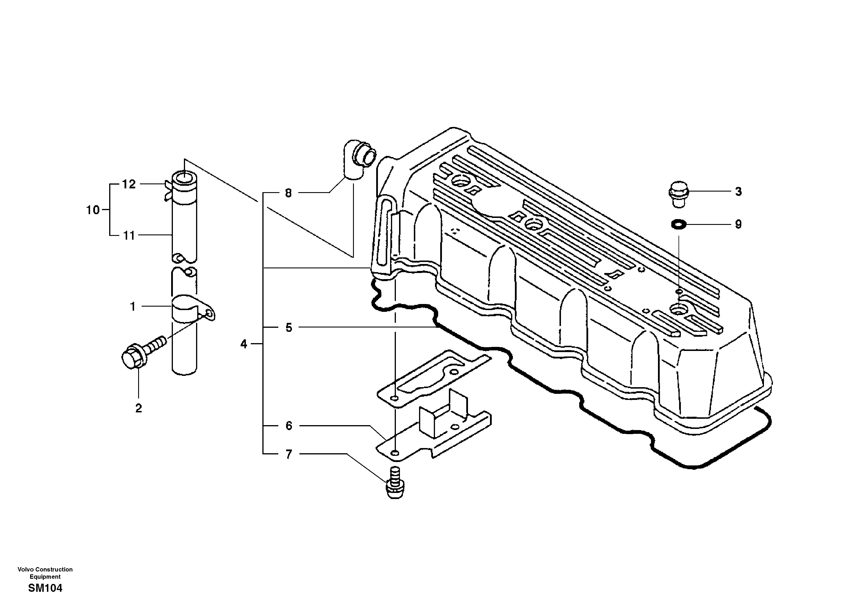 Схема запчастей Volvo EW55 SER NO 5630- - 60312 Крышка клапанная (головки цилиндров) 