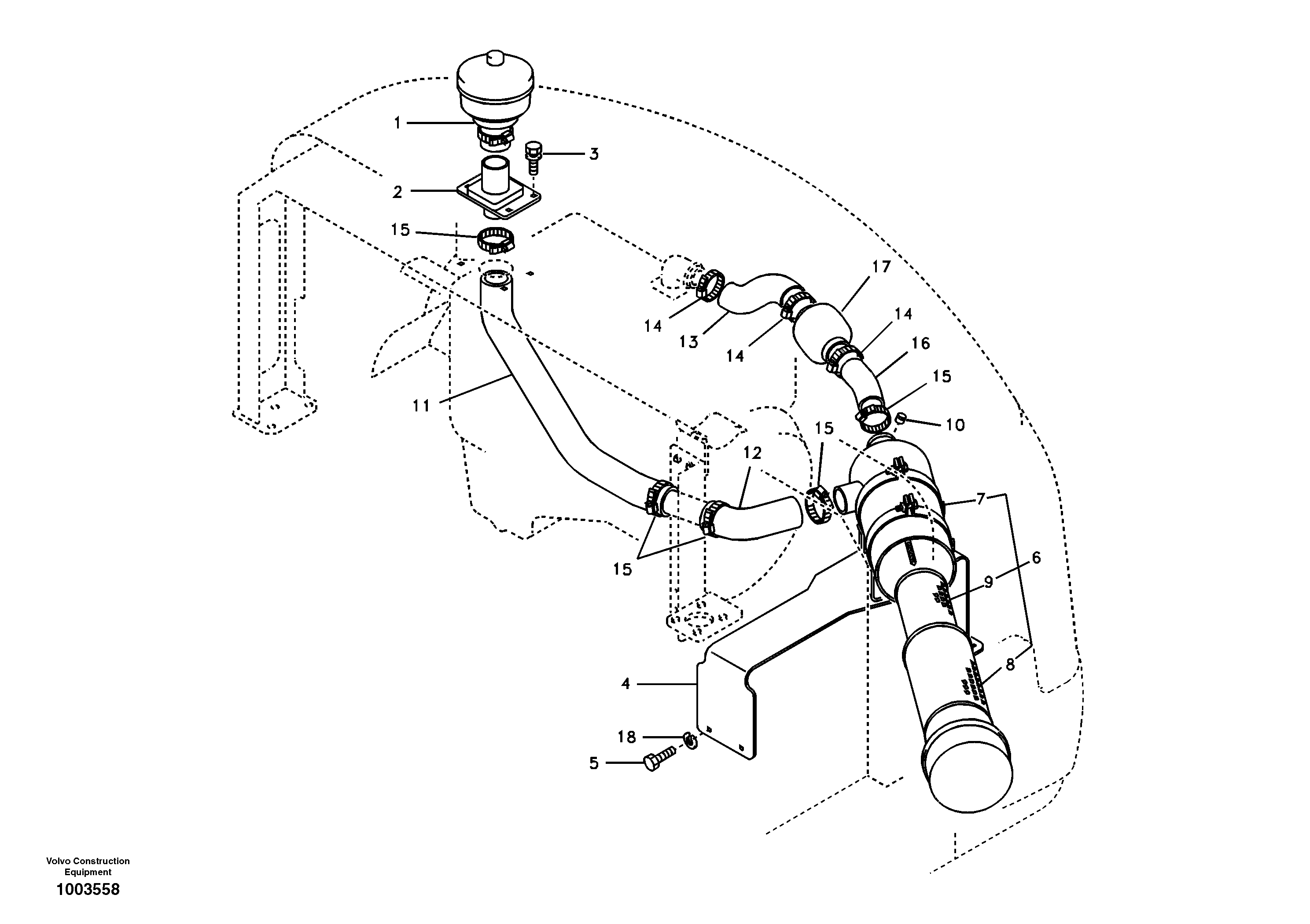 Схема запчастей Volvo EW55 SER NO 5630- - 32063 Inlet system, pre-cleaner 