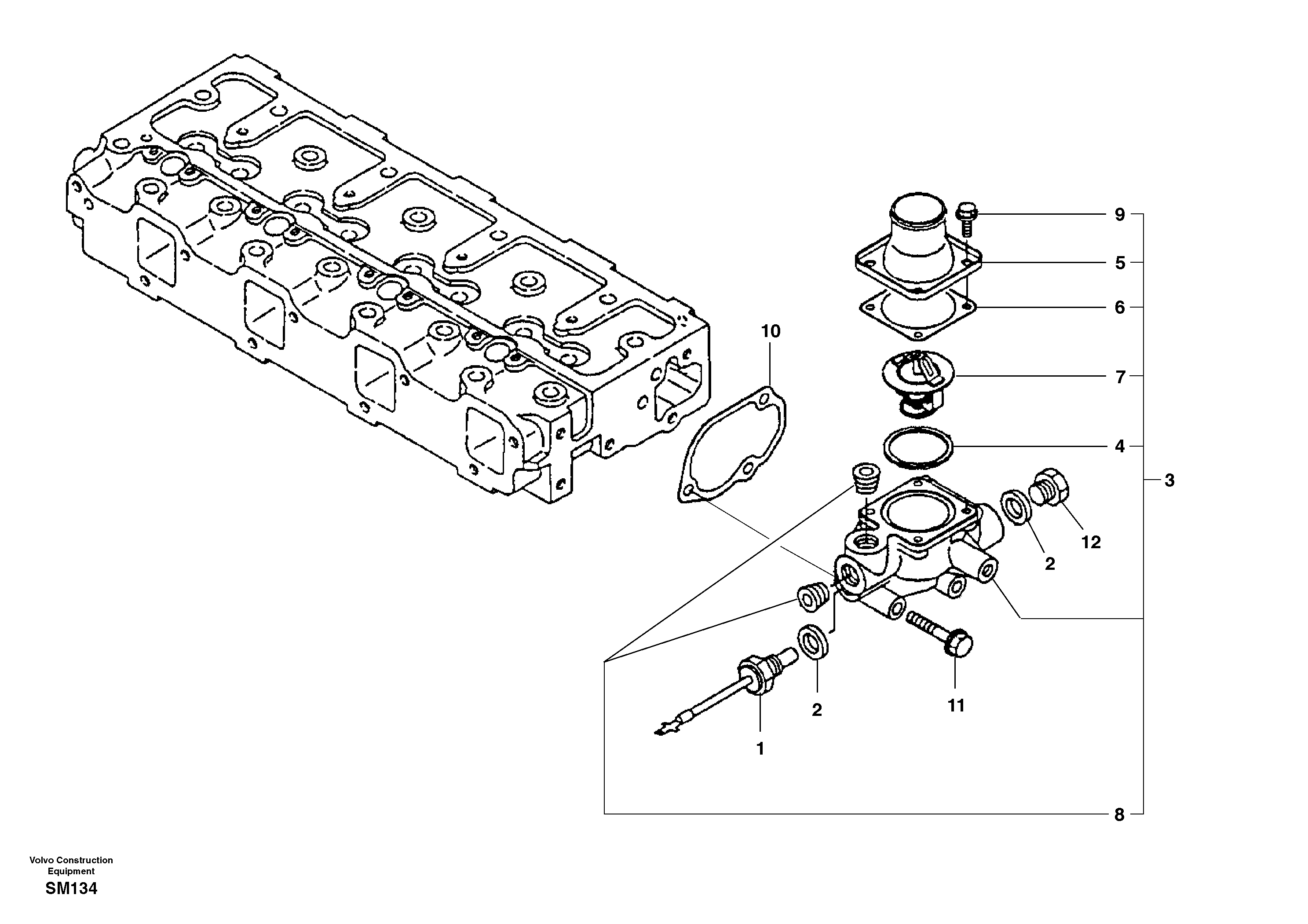 Схема запчастей Volvo EW55 SER NO 5630- - 40660 Thermostat housing 