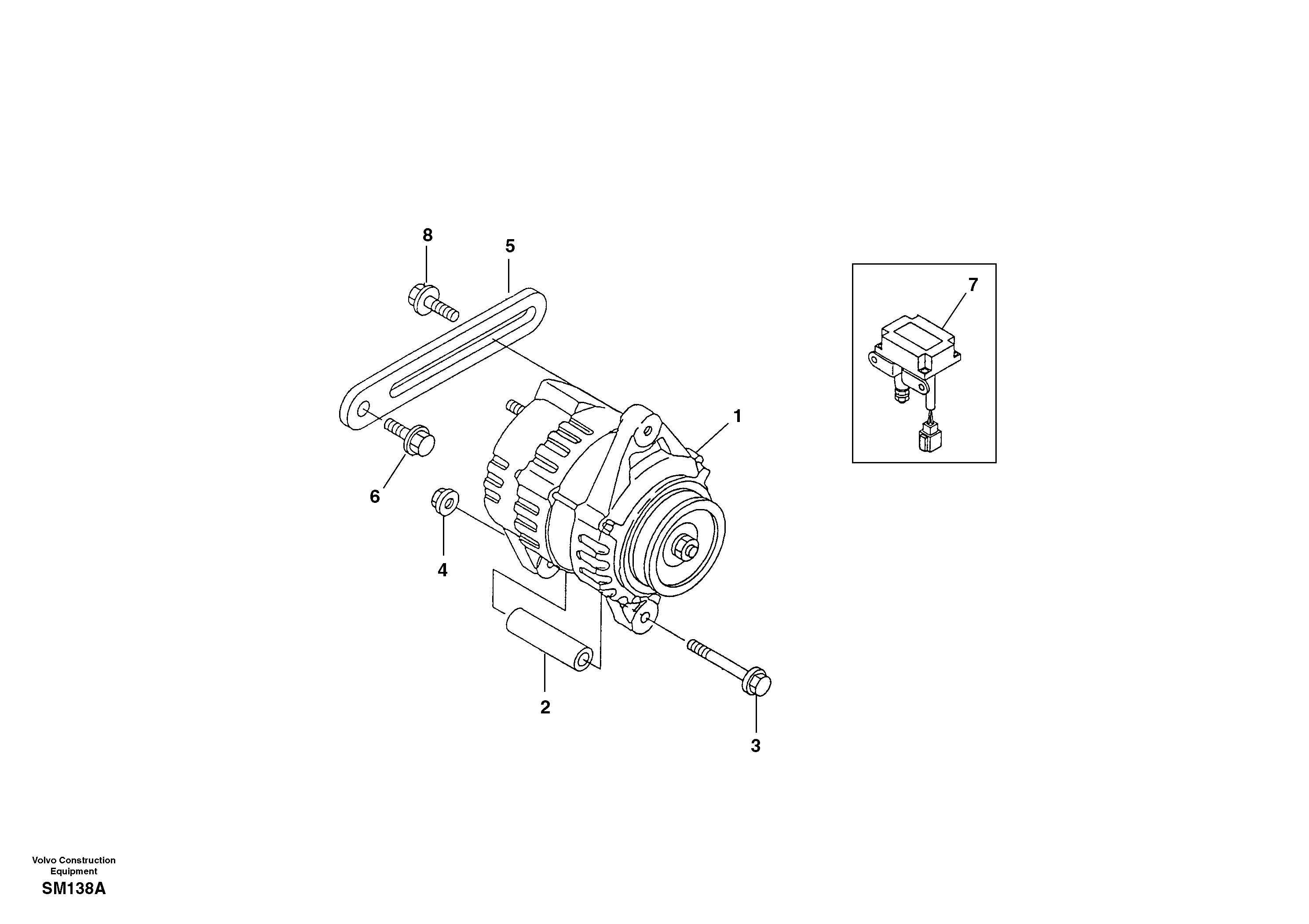 Схема запчастей Volvo EW55 SER NO 5630- - 60316 Alternator with assembling details 