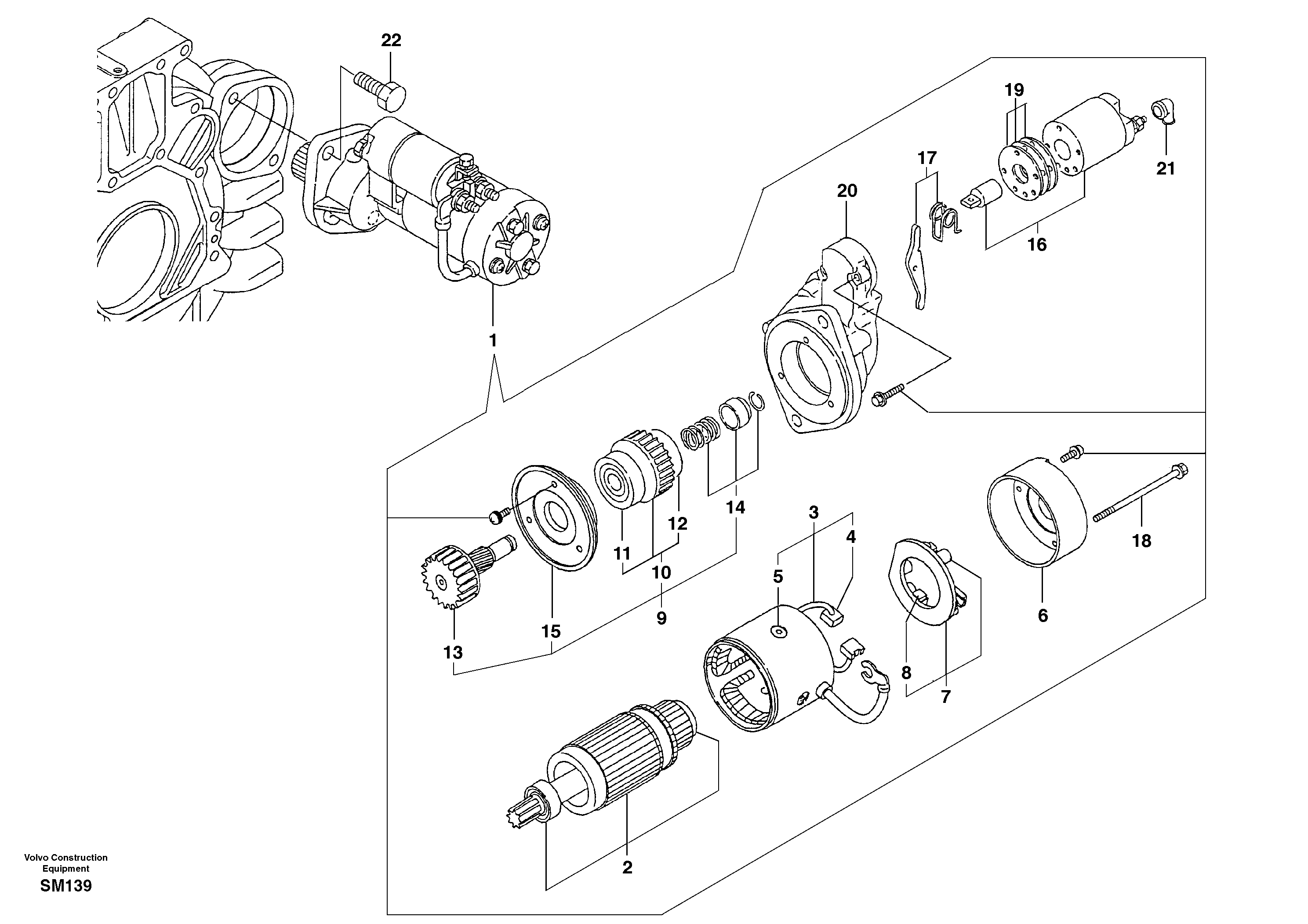 Схема запчастей Volvo EW55 SER NO 5630- - 41812 Starter motor, mounting 