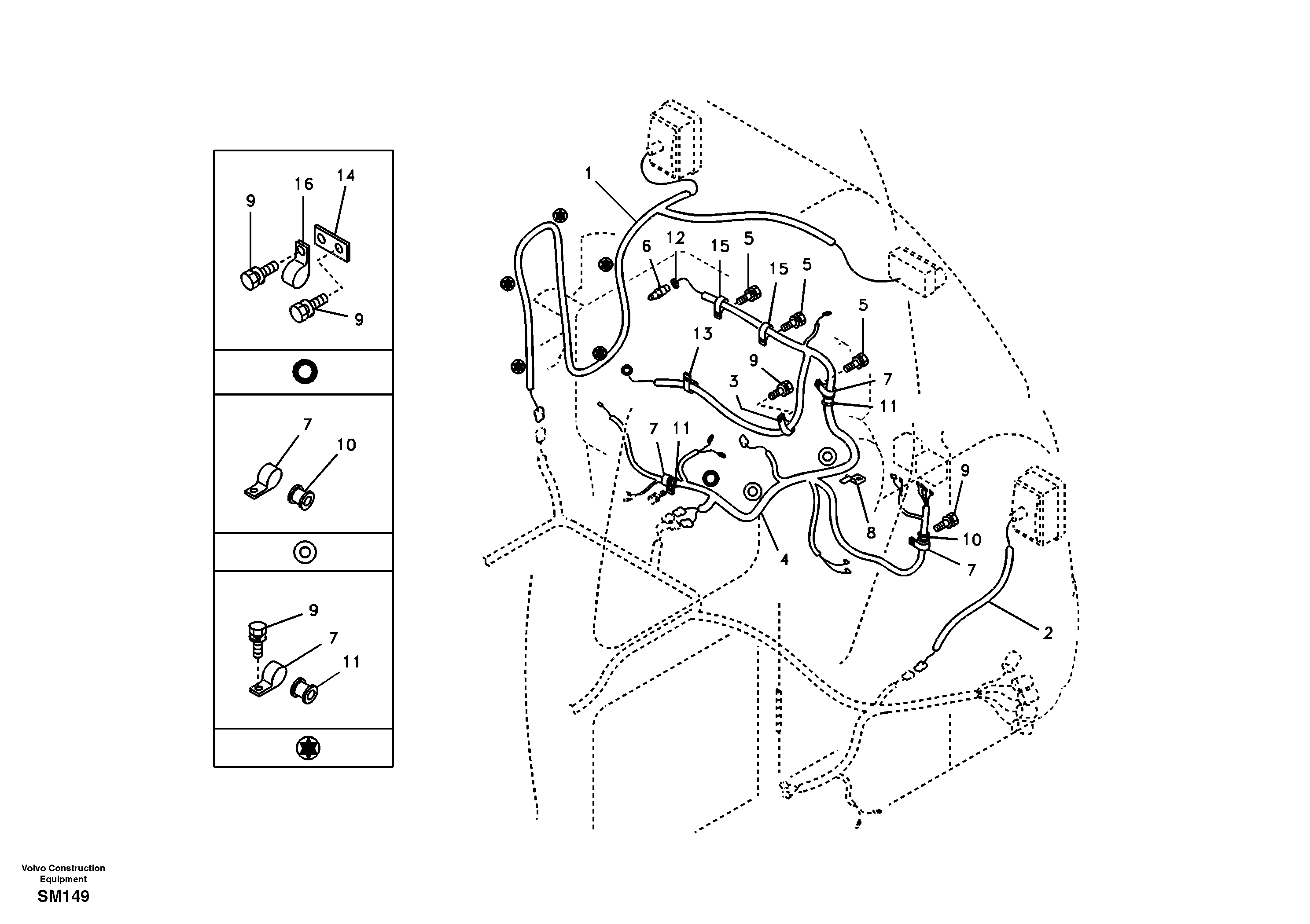 Схема запчастей Volvo EW55 SER NO 5630- - 44772 Cable harness, engine 