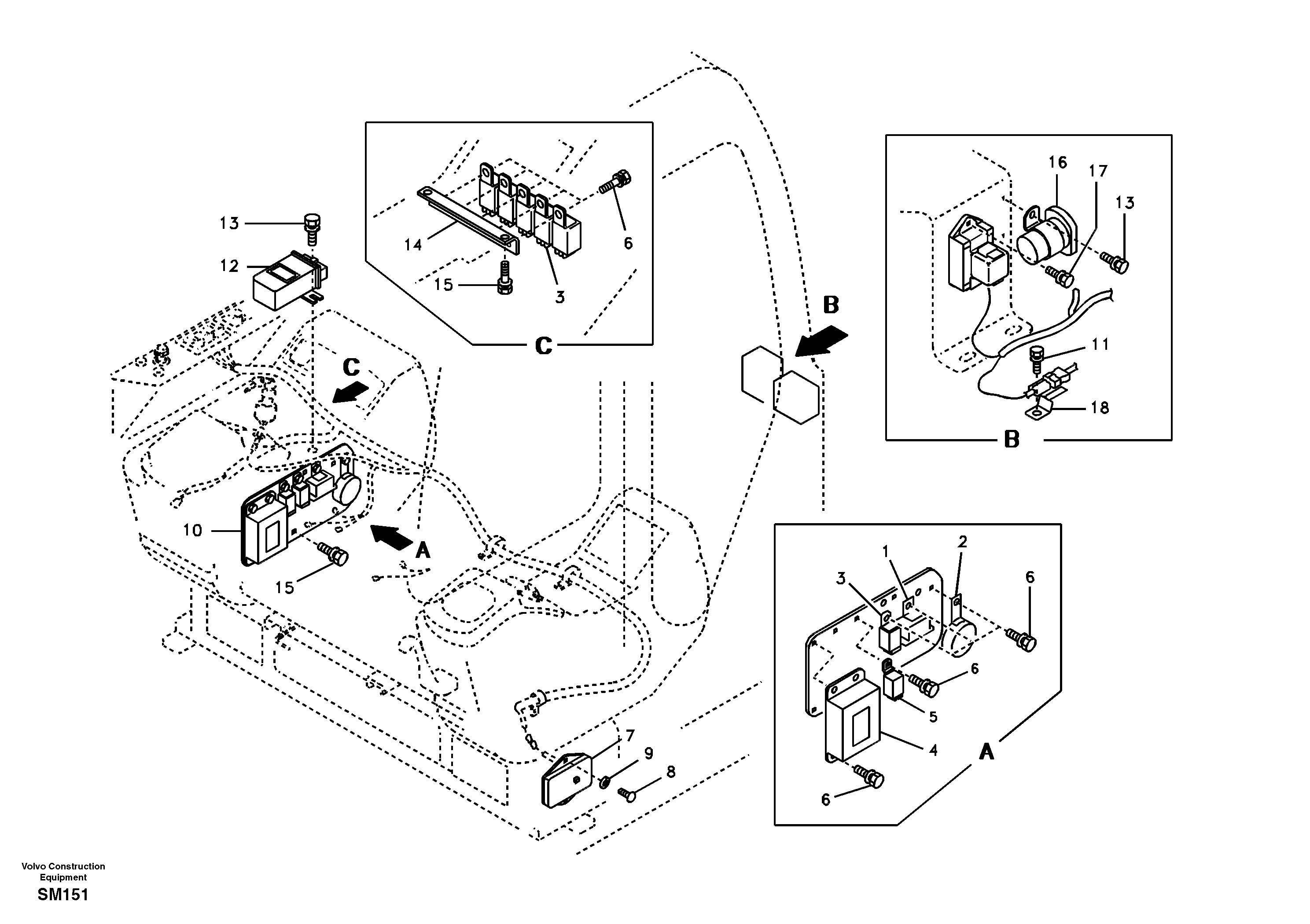 Схема запчастей Volvo EW55 SER NO 5630- - 44737 Electrical distribution box 