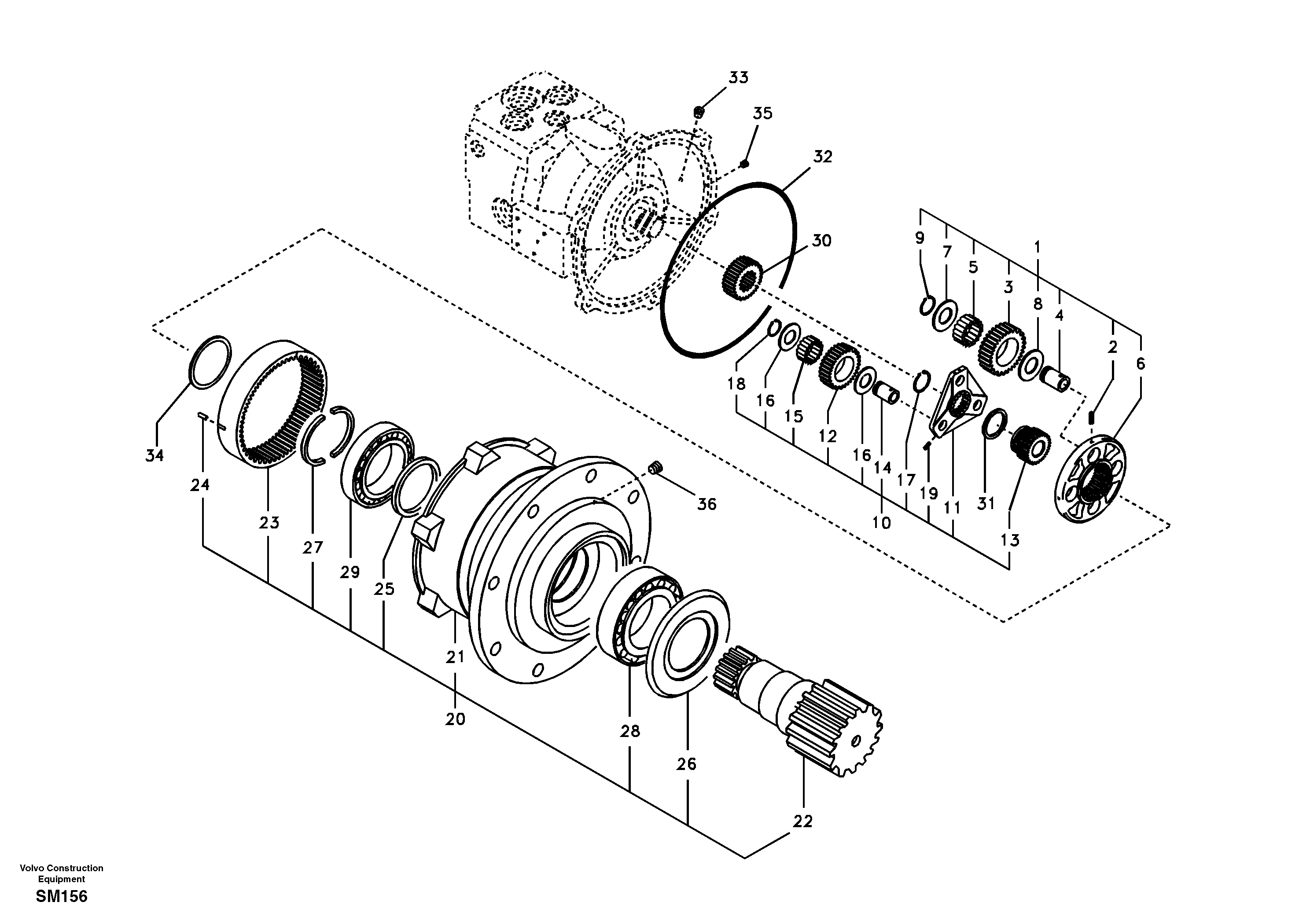 Схема запчастей Volvo EW55 SER NO 5630- - 11806 Swing gearbox 