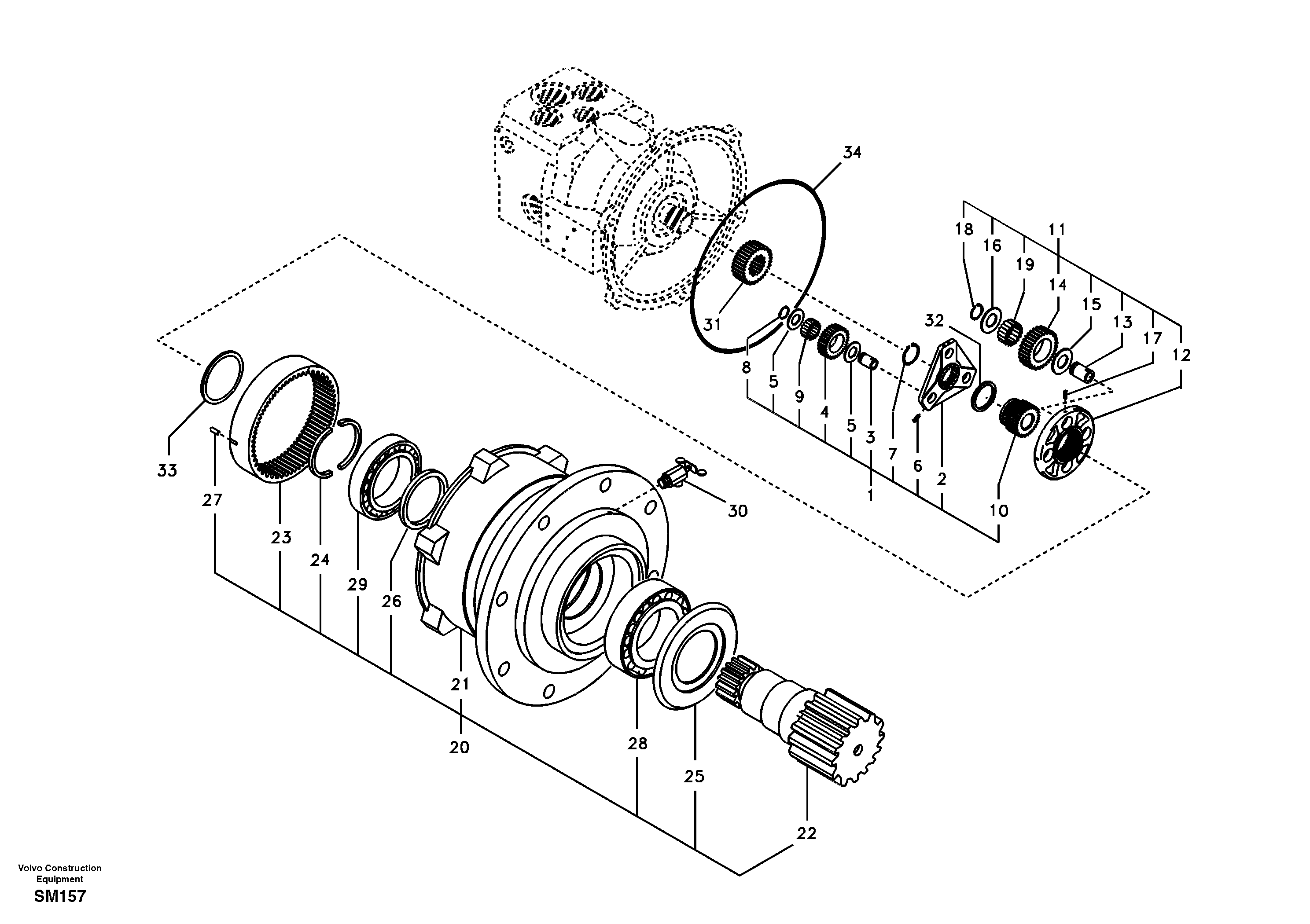 Схема запчастей Volvo EW55 SER NO 5630- - 11807 Swing gearbox 