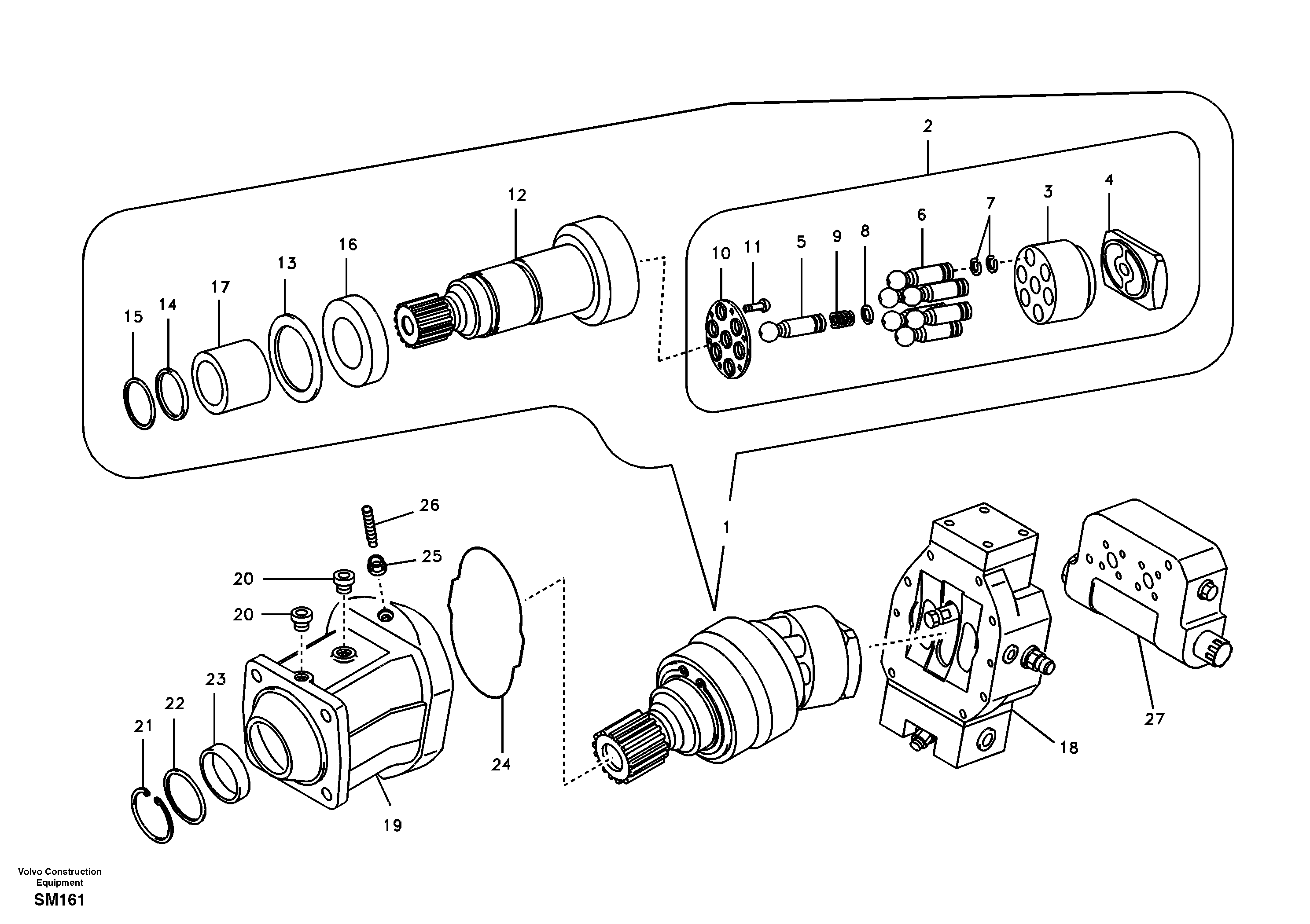 Схема запчастей Volvo EW55 SER NO 5630- - 12414 Гидромотор хода 