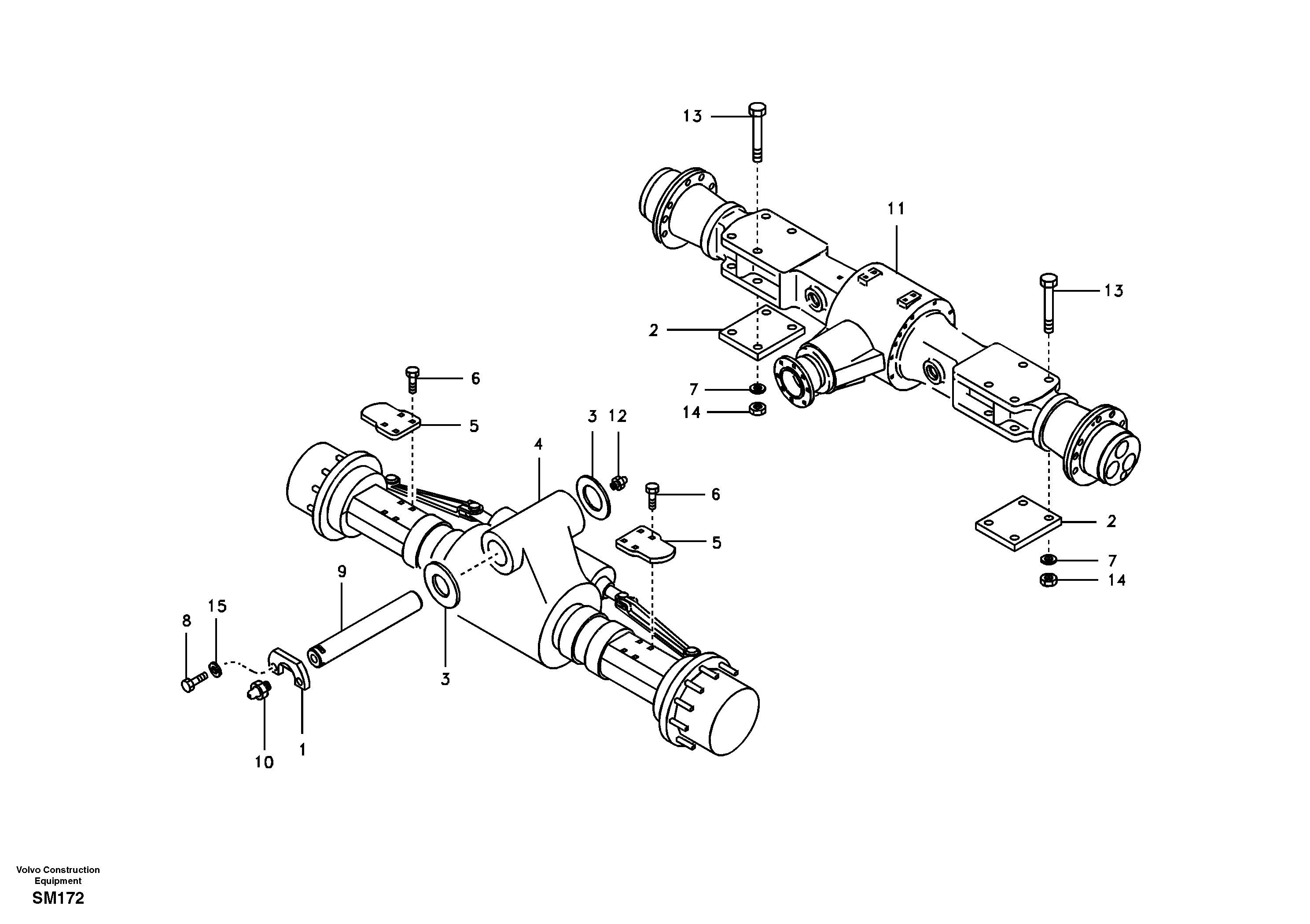 Схема запчастей Volvo EW55 SER NO 5630- - 11240 Установка переднего и заднего моста 