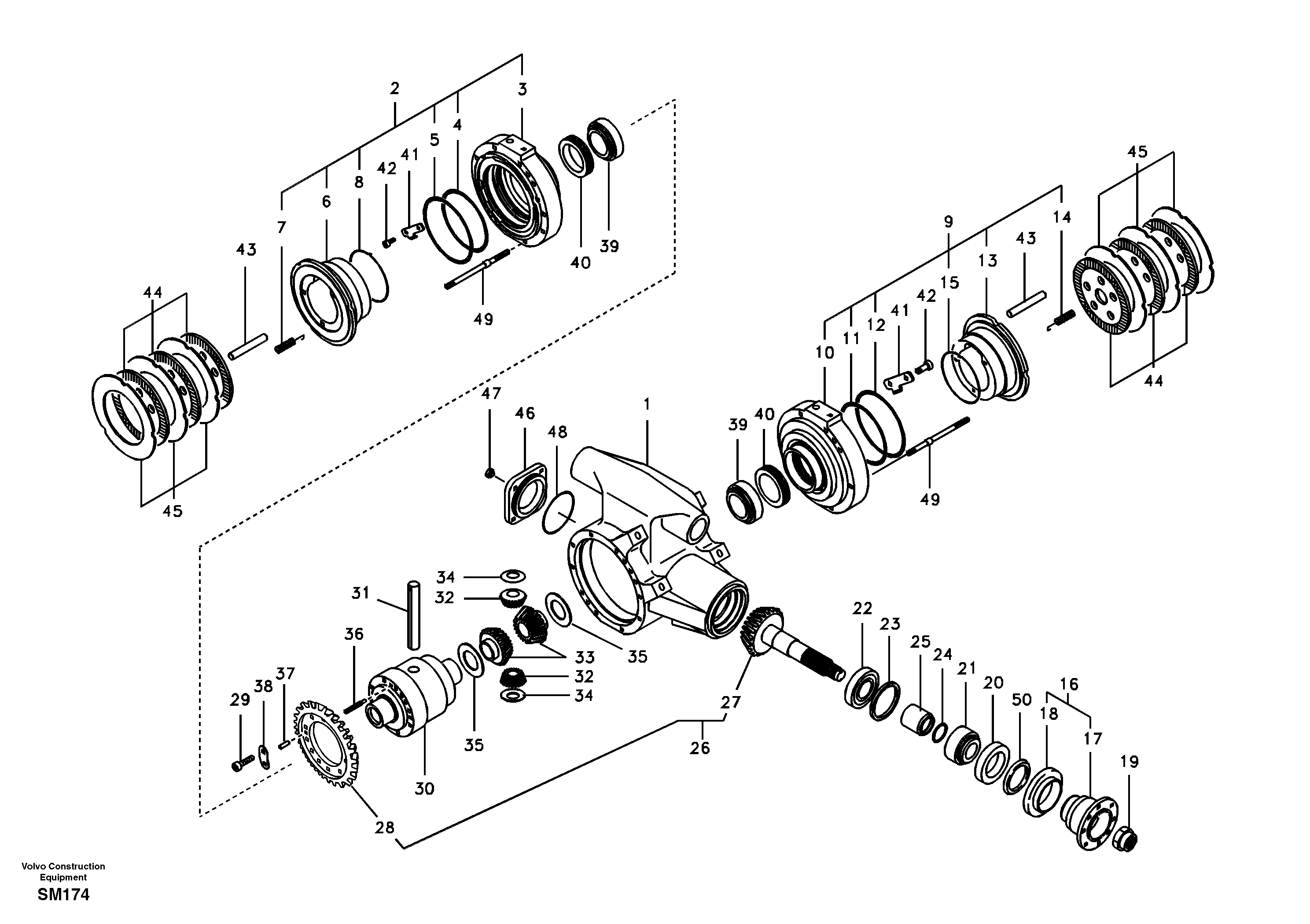 Схема запчастей Volvo EW55 SER NO 5630- - 31788 Корпус дифференциала переднего моста 