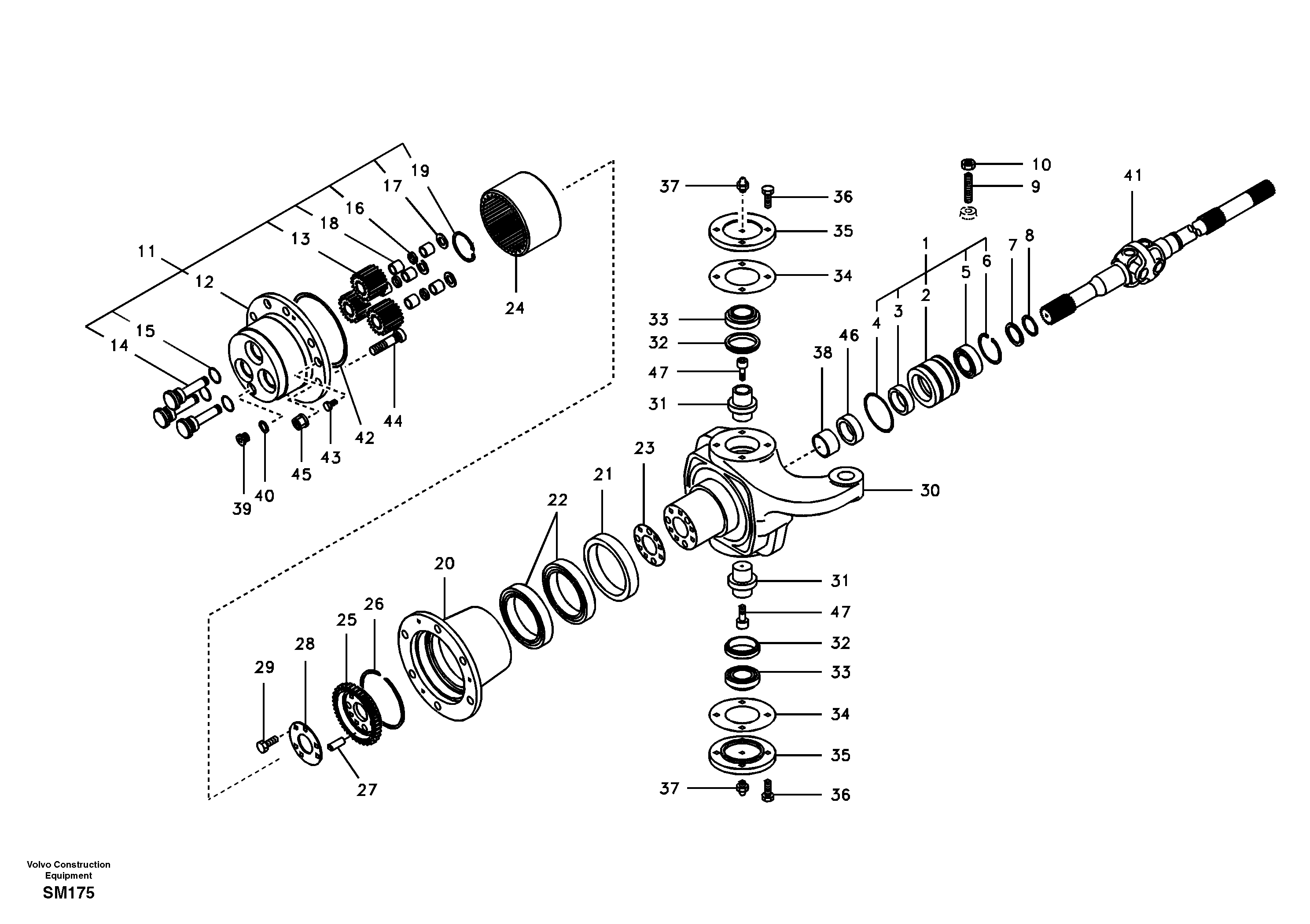 Схема запчастей Volvo EW55 SER NO 5630- - 72902 Hub reduction, front axle 