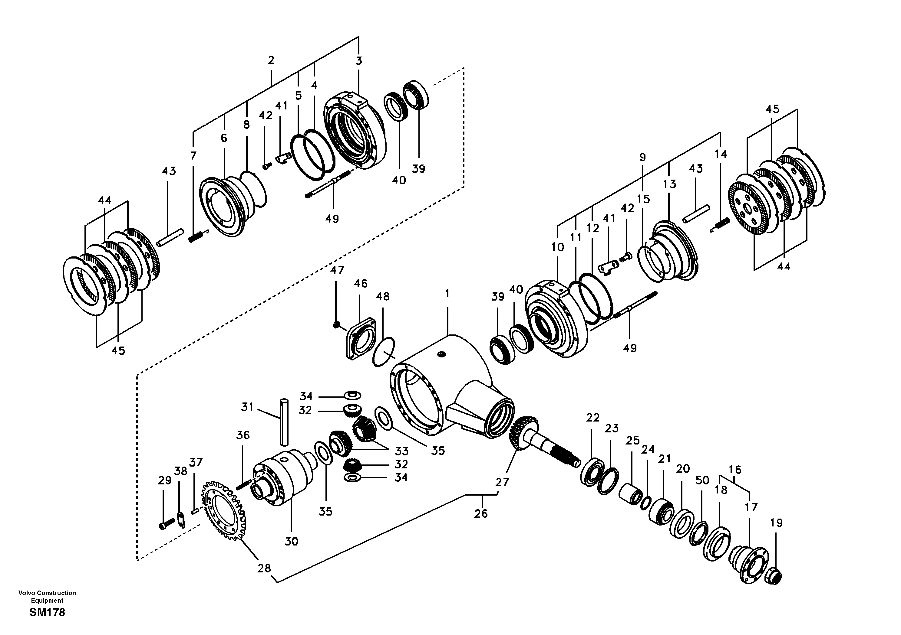 Схема запчастей Volvo EW55 SER NO 5630- - 31789 Differential , rear axle 