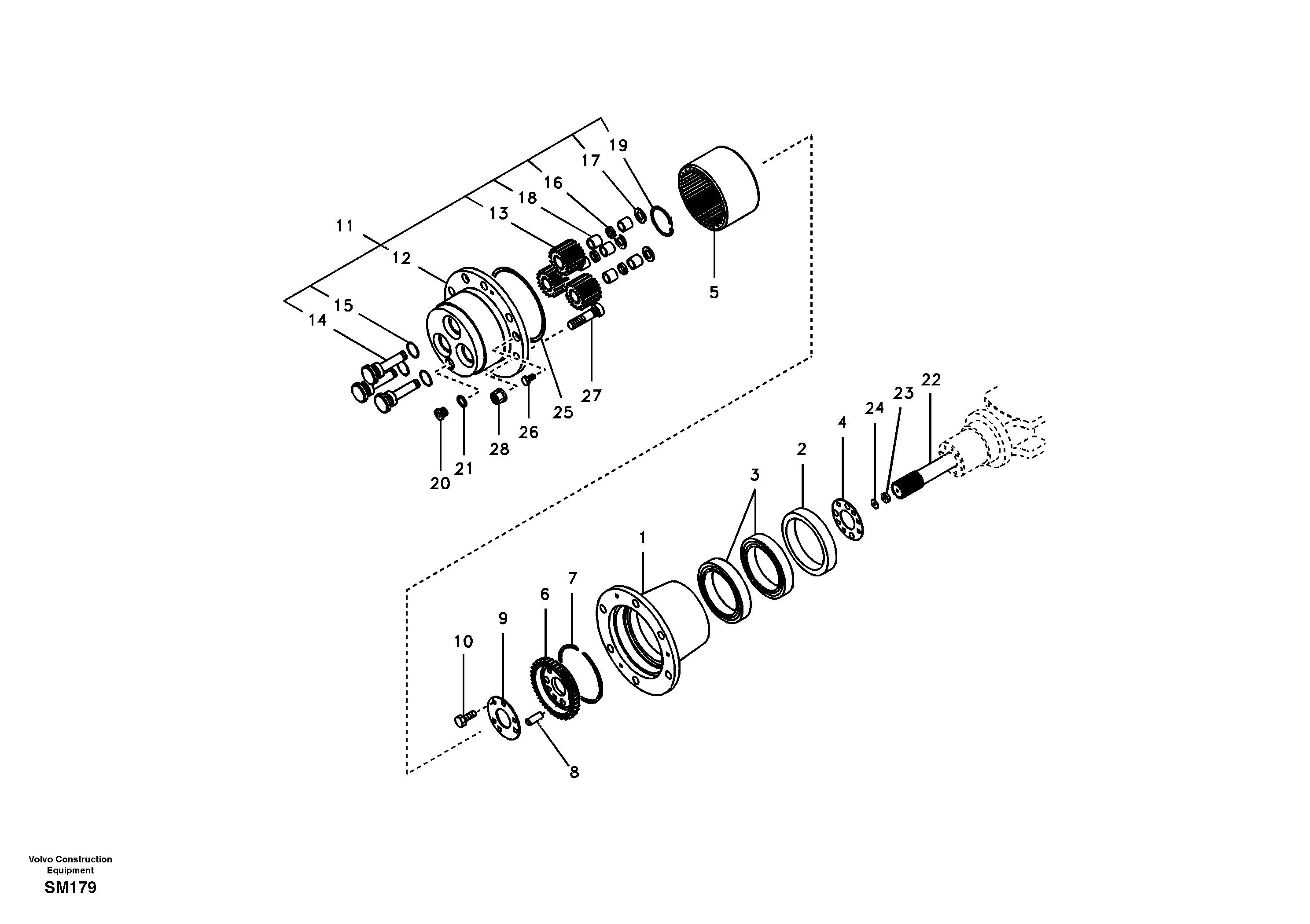 Схема запчастей Volvo EW55 SER NO 5630- - 79767 Hub reduction, rear axle 