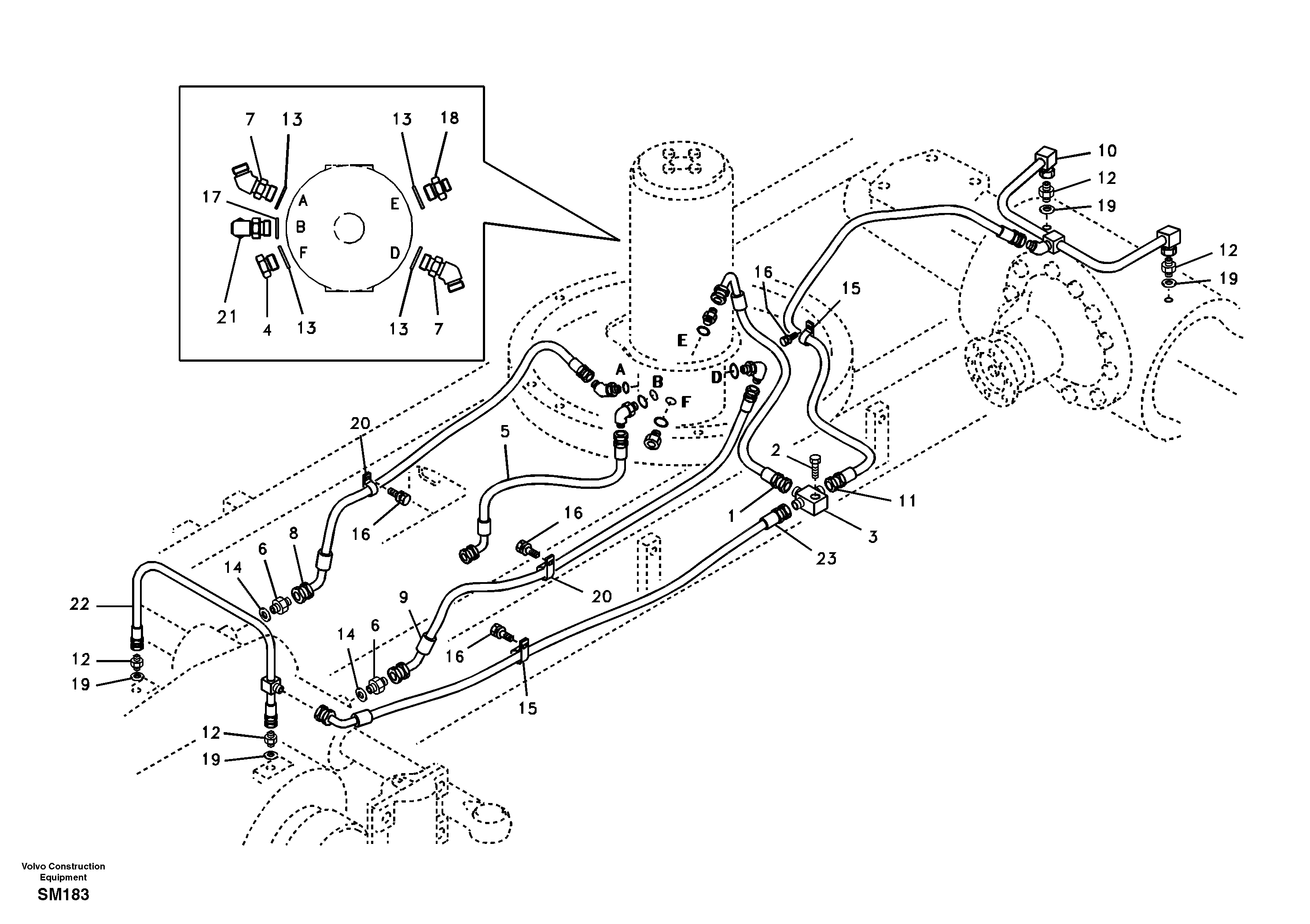 Схема запчастей Volvo EW55 SER NO 5630- - 11841 Hydraulic system, lower brake line 