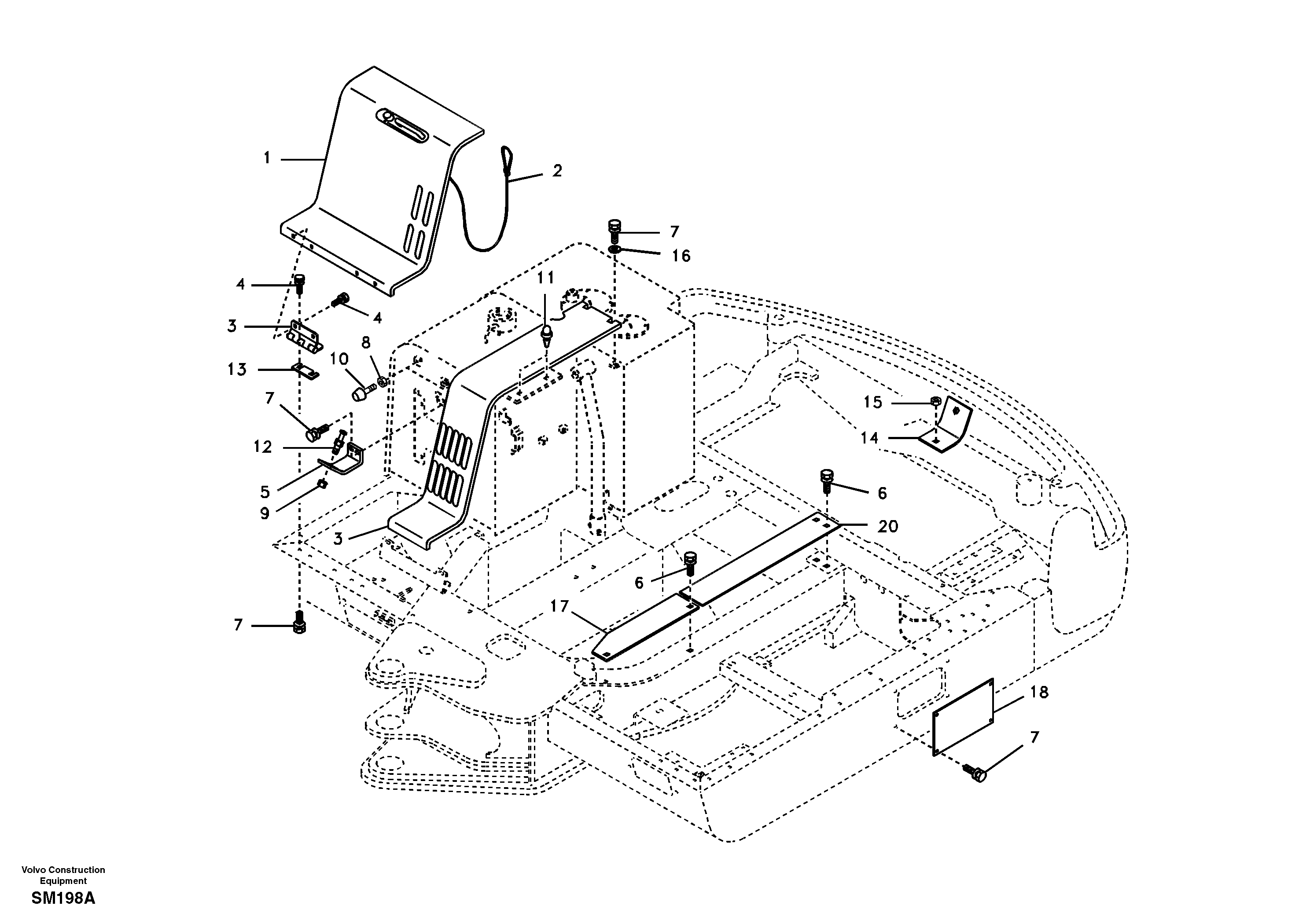 Схема запчастей Volvo EW55 SER NO 5630- - 80875 Cowl frame, cover and hood 