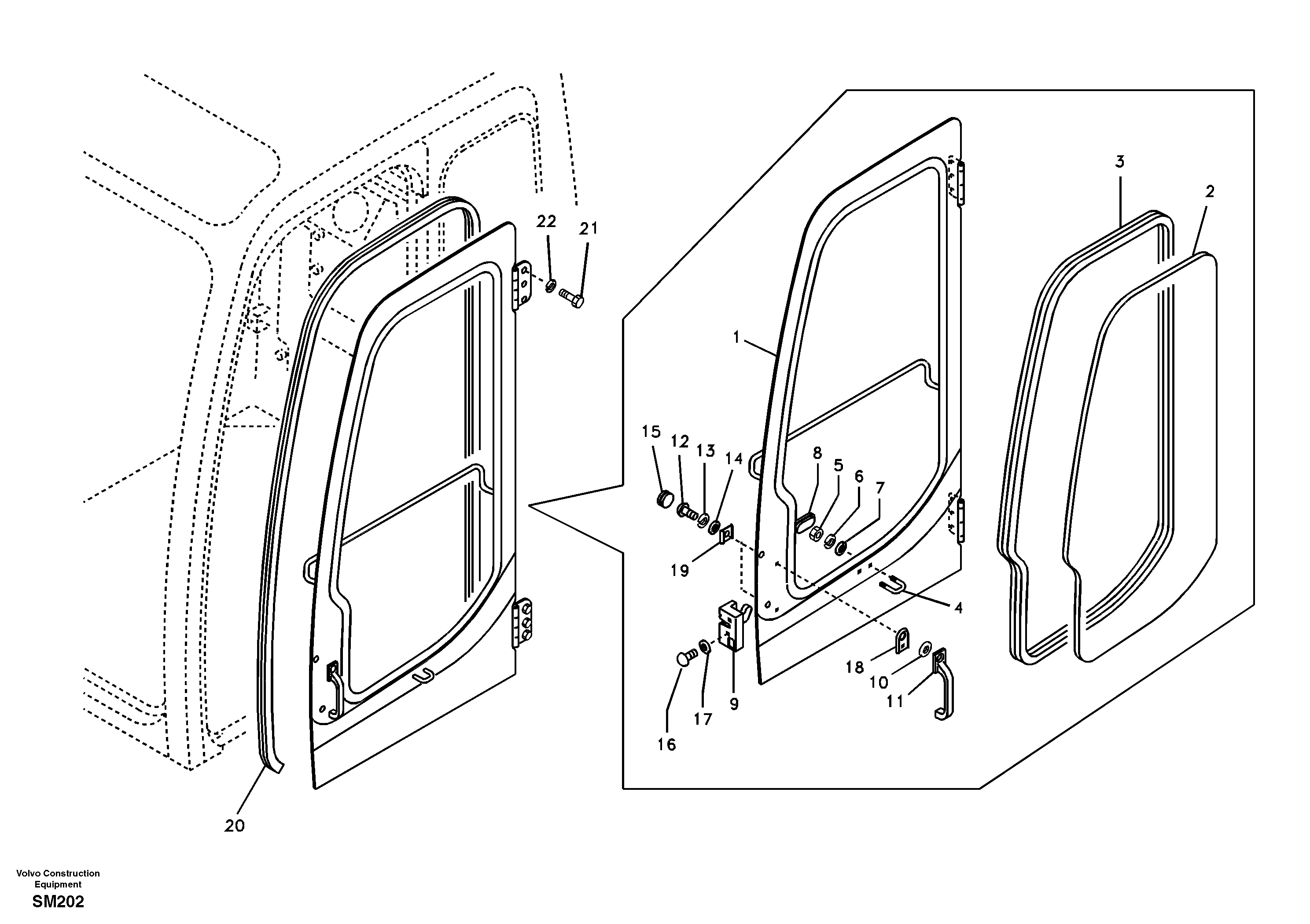 Схема запчастей Volvo EW55 SER NO 5630- - 88585 Door, operators cab 