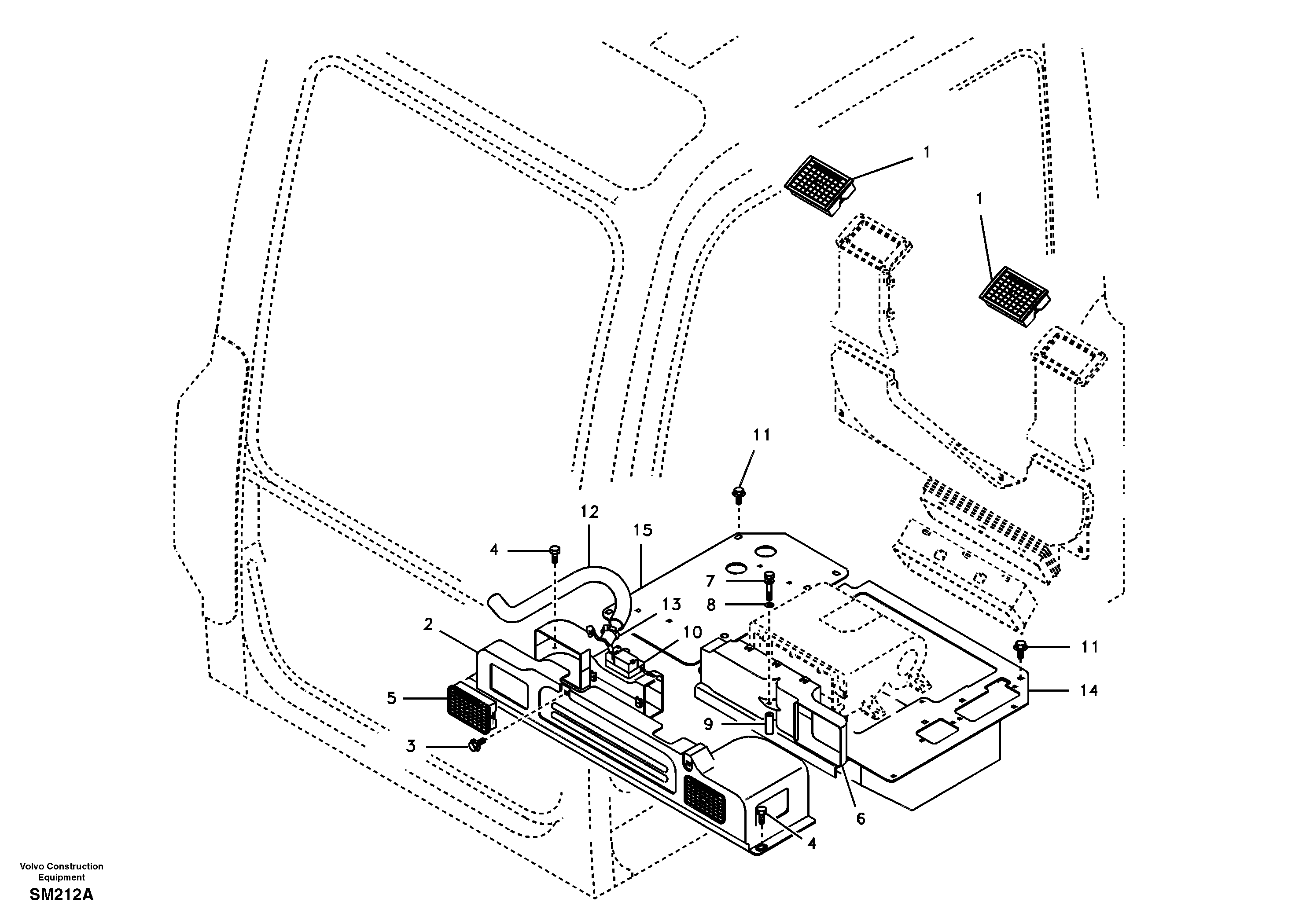 Схема запчастей Volvo EW55 SER NO 5630- - 43212 Air duct in cabin and cabin floor 