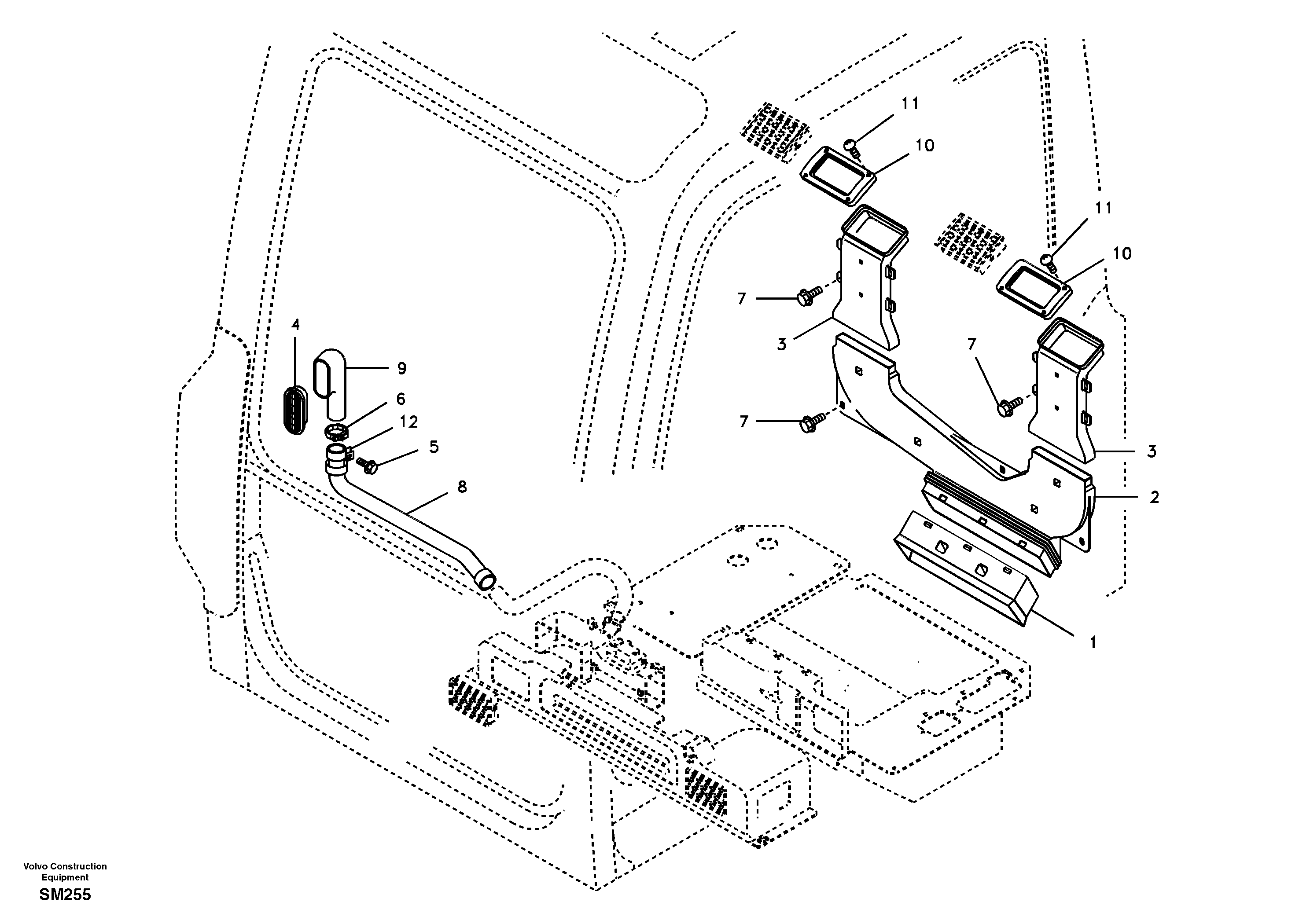 Схема запчастей Volvo EW55 SER NO 5630- - 45138 Air duct in cabin and cabin floor 