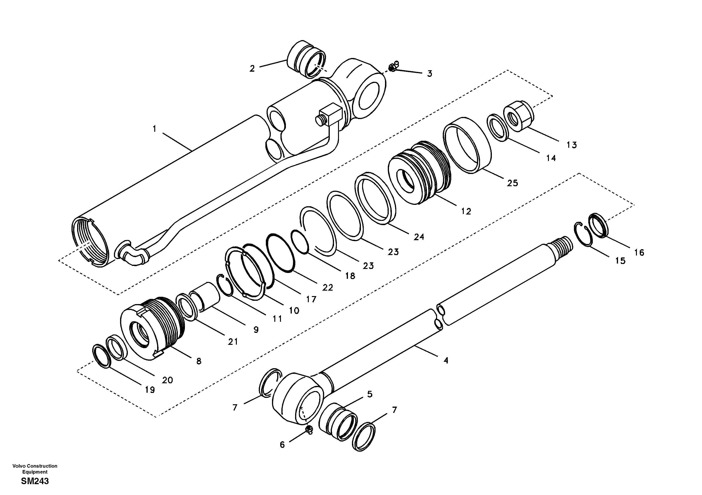 Схема запчастей Volvo EW55 SER NO 5630- - 11374 Цилиндр ковша 