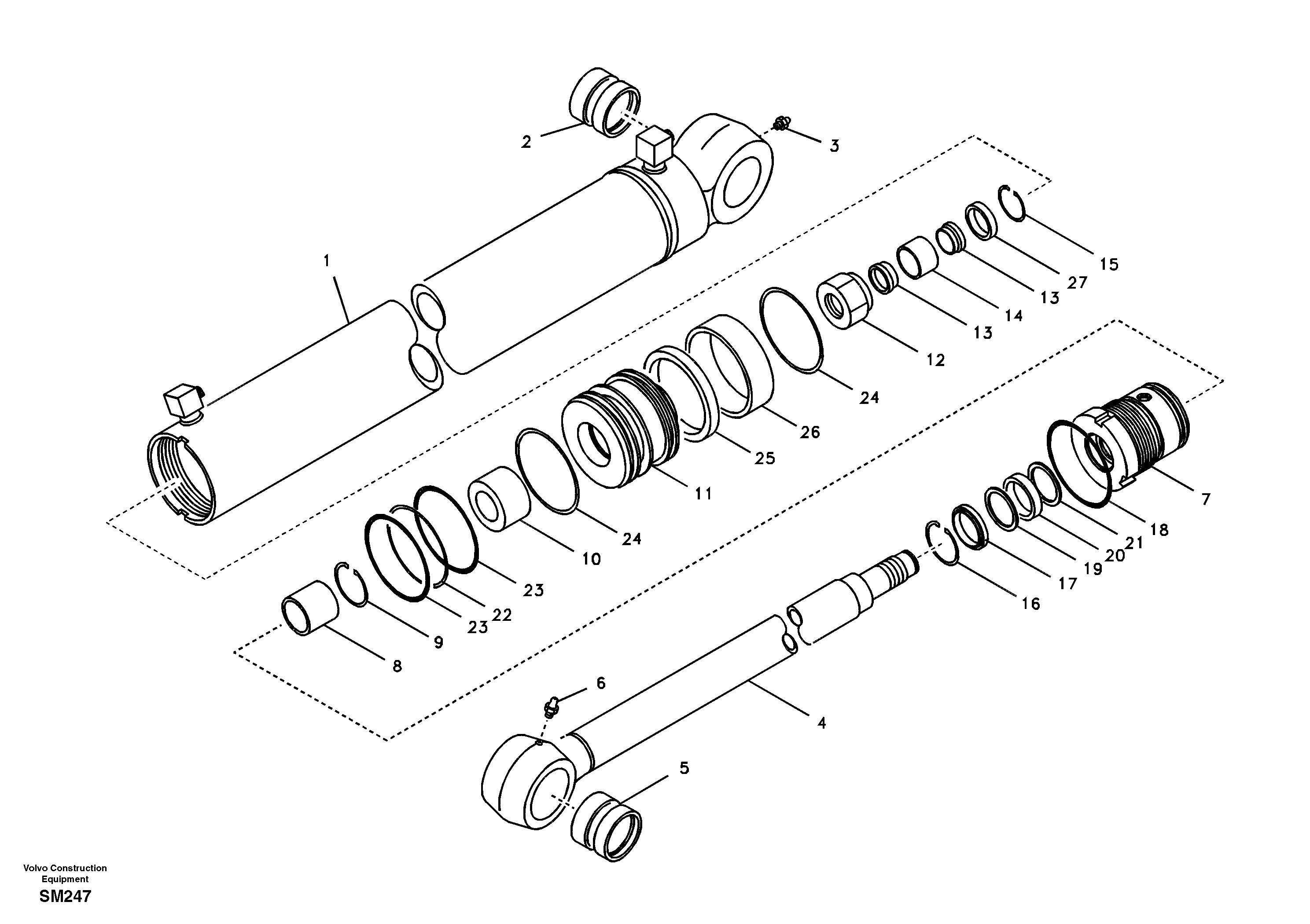 Схема запчастей Volvo EW55 SER NO 5630- - 38033 Boom swing cylinder 