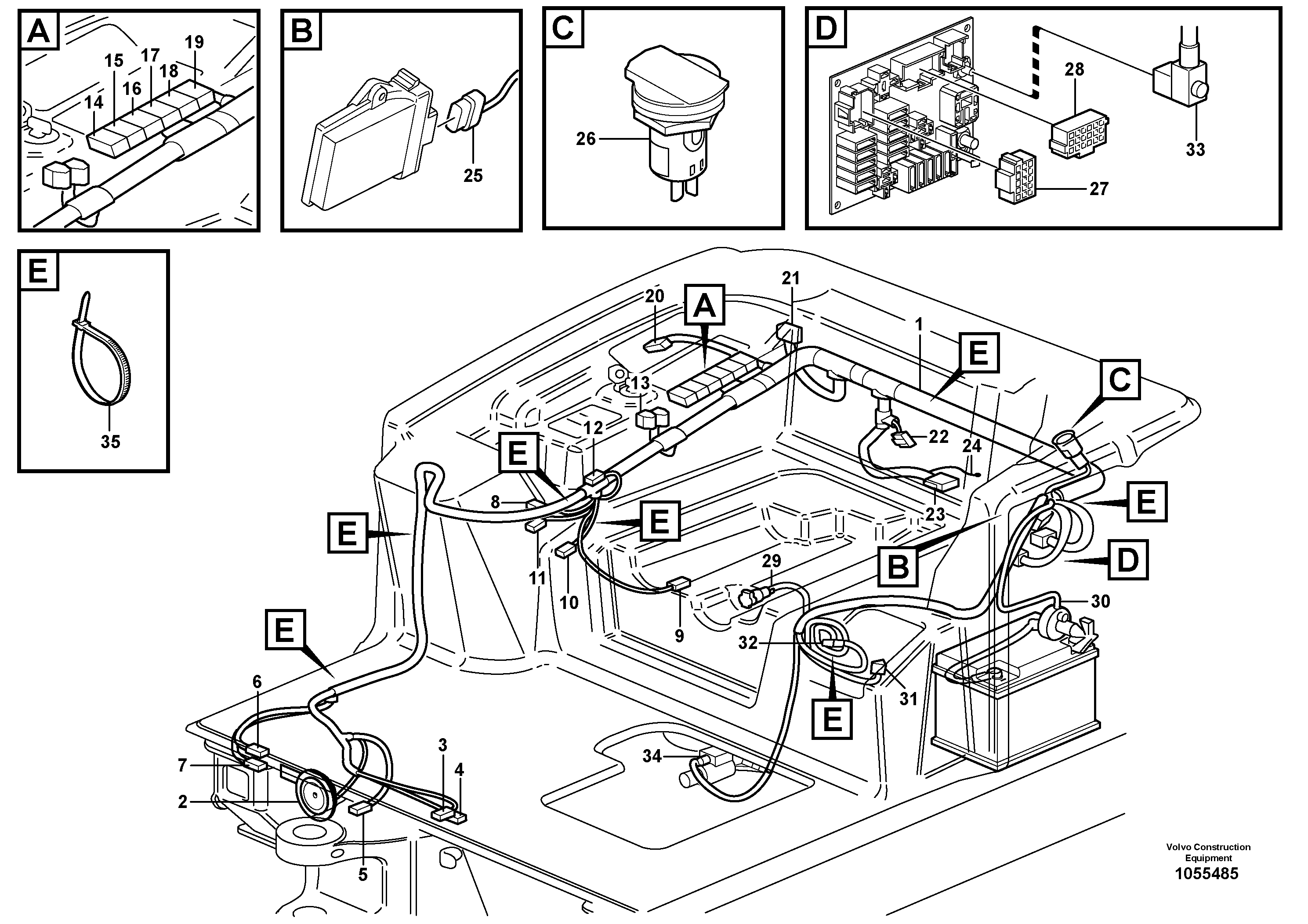 Схема запчастей Volvo EC17C - 70592 Cable harness, platform EC17C