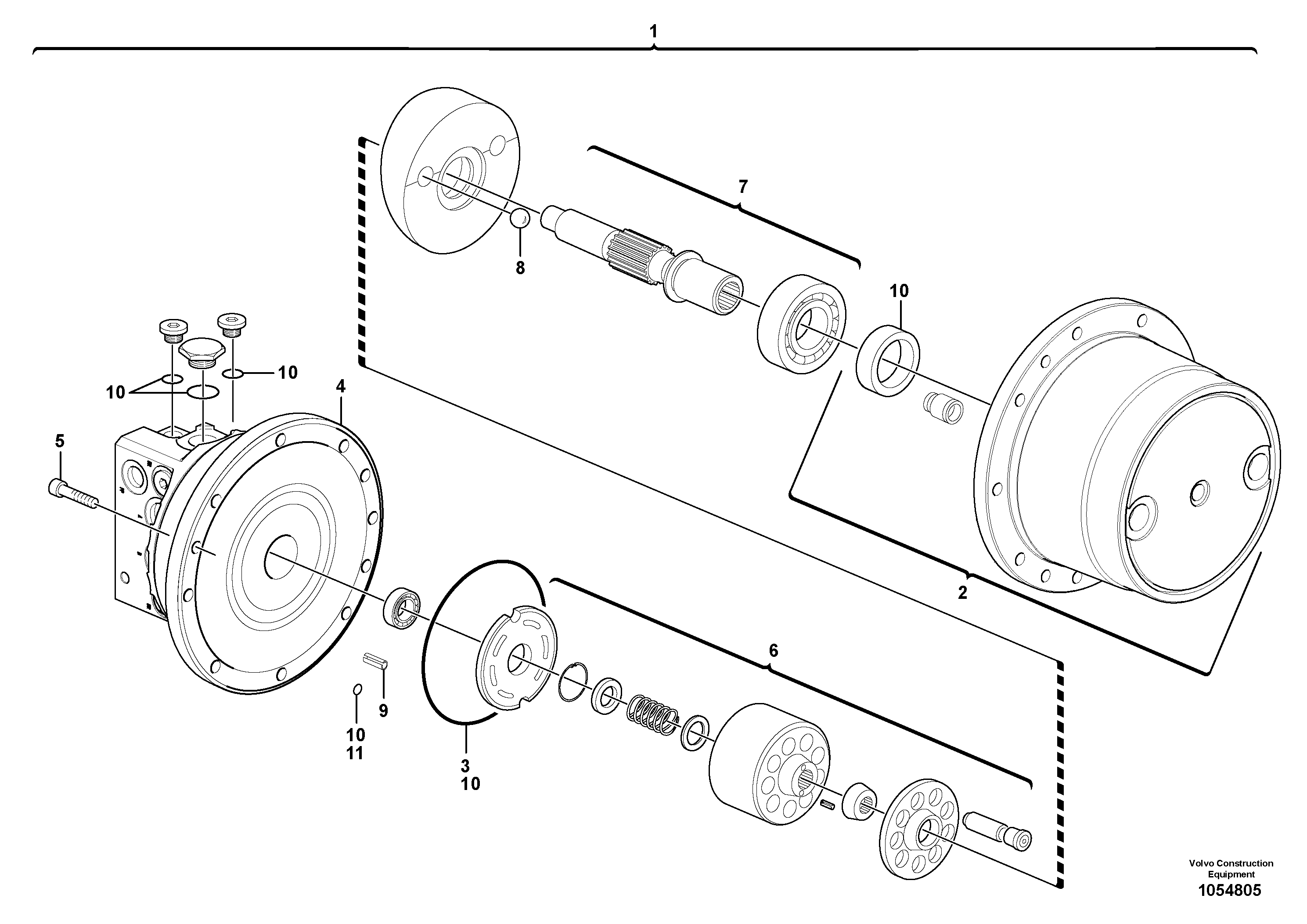 Схема запчастей Volvo EC17C - 70596 Travelling gear motor assy / without brake EC17C