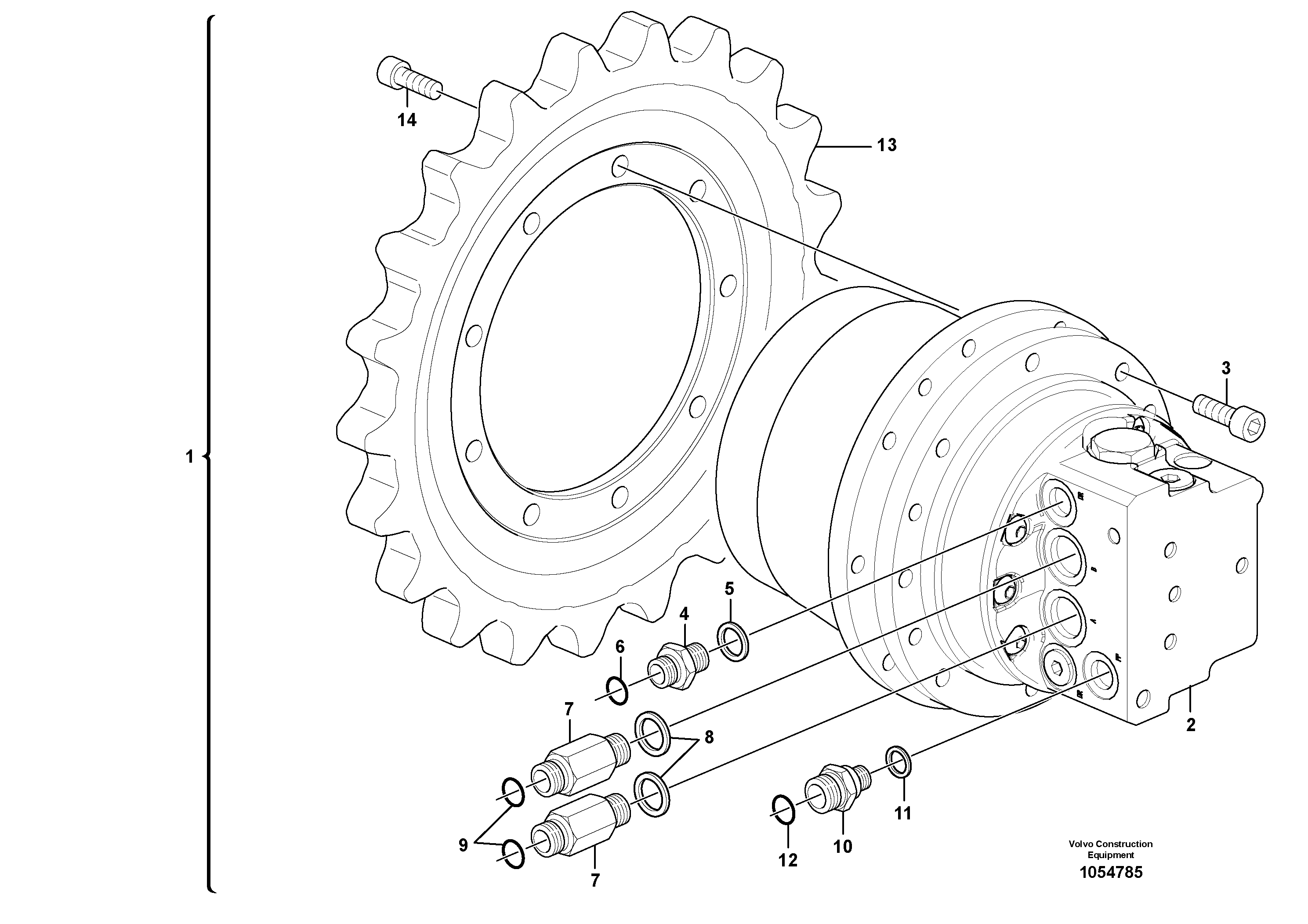 Схема запчастей Volvo EC17C - 70599 Travel motor with mounting parts EC17C