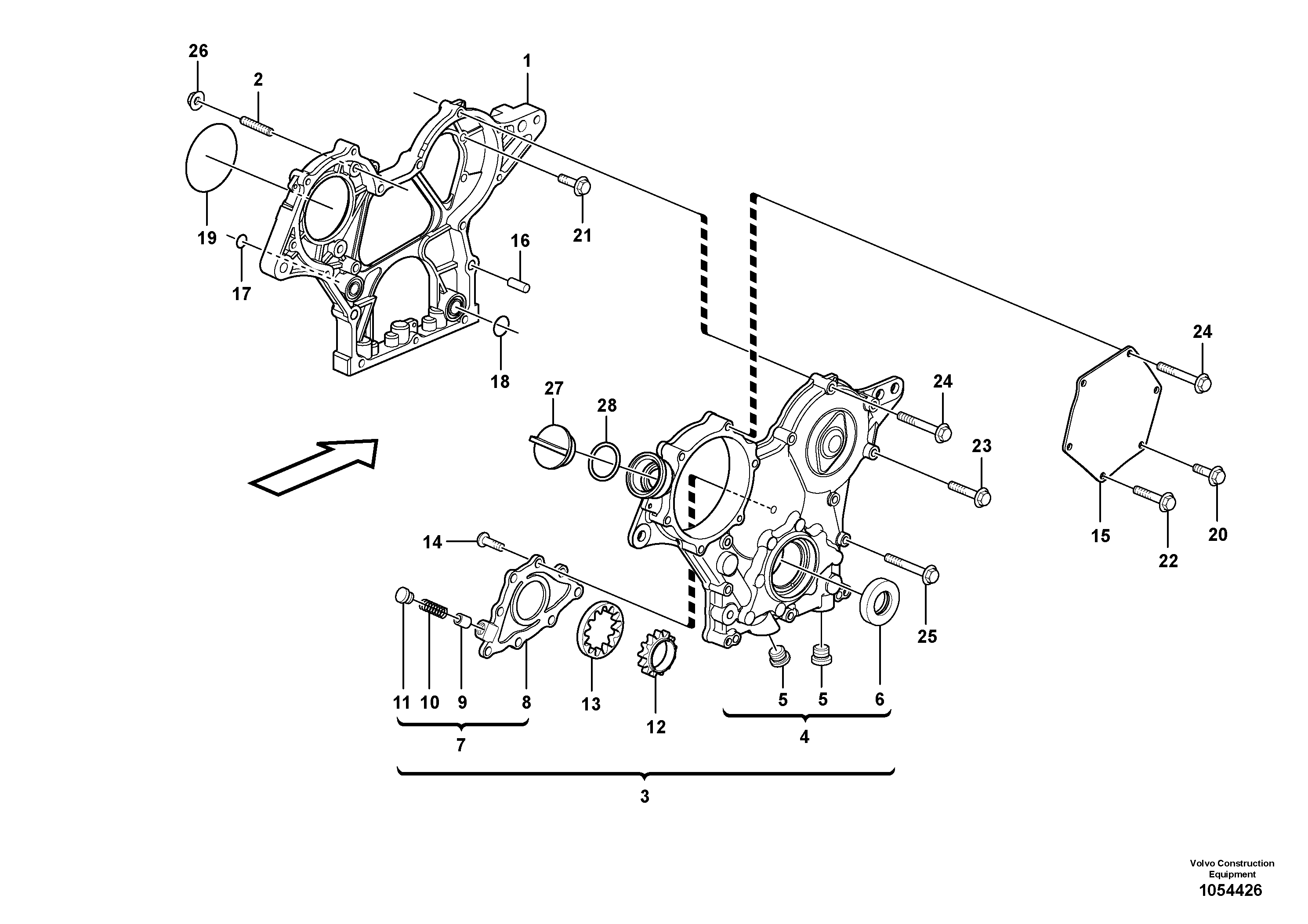 Схема запчастей Volvo EC18C - 72804 Timing gear casing and gears EC18C