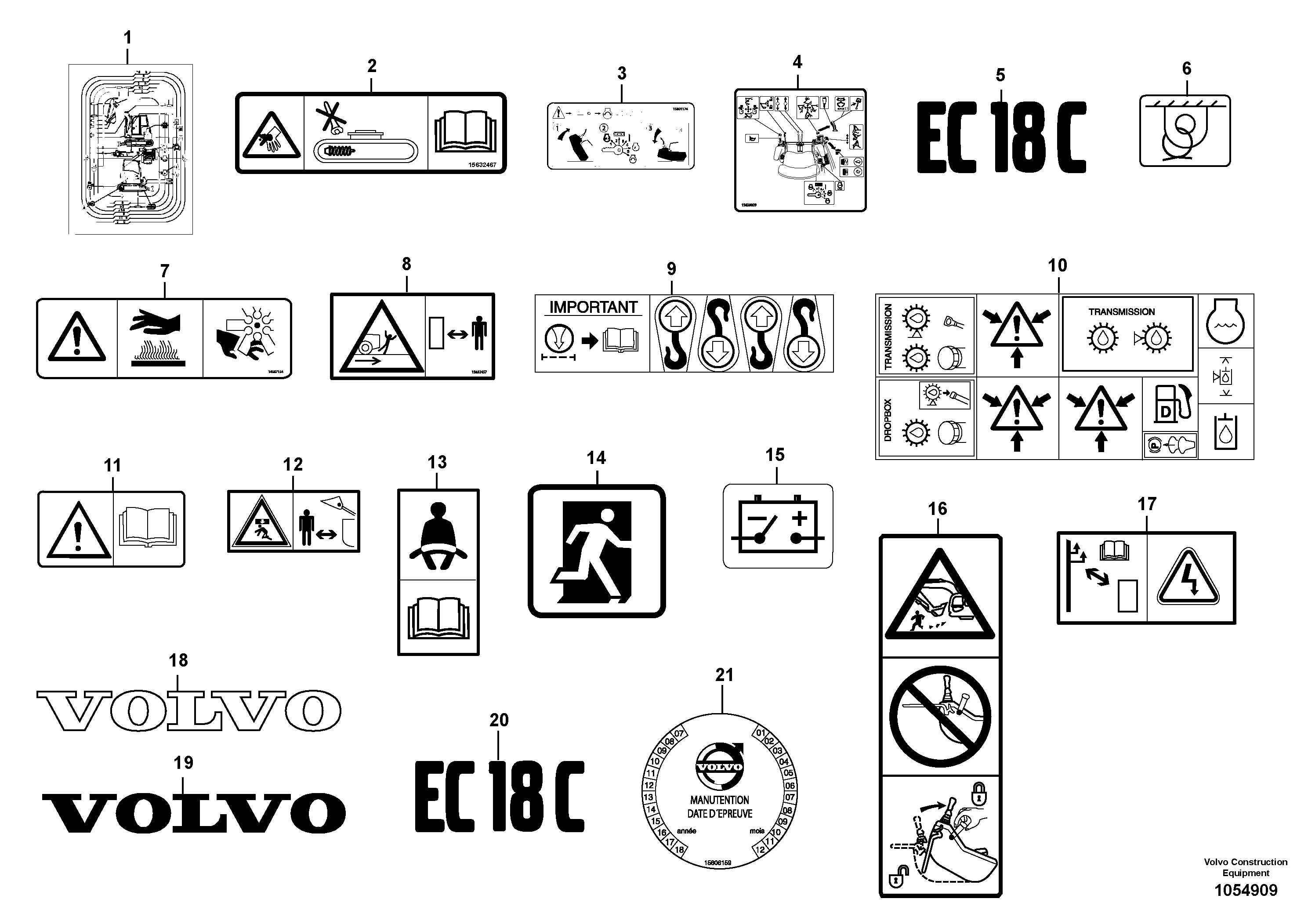 Схема запчастей Volvo EC18C - 71337 Sign plates and decals EC18C