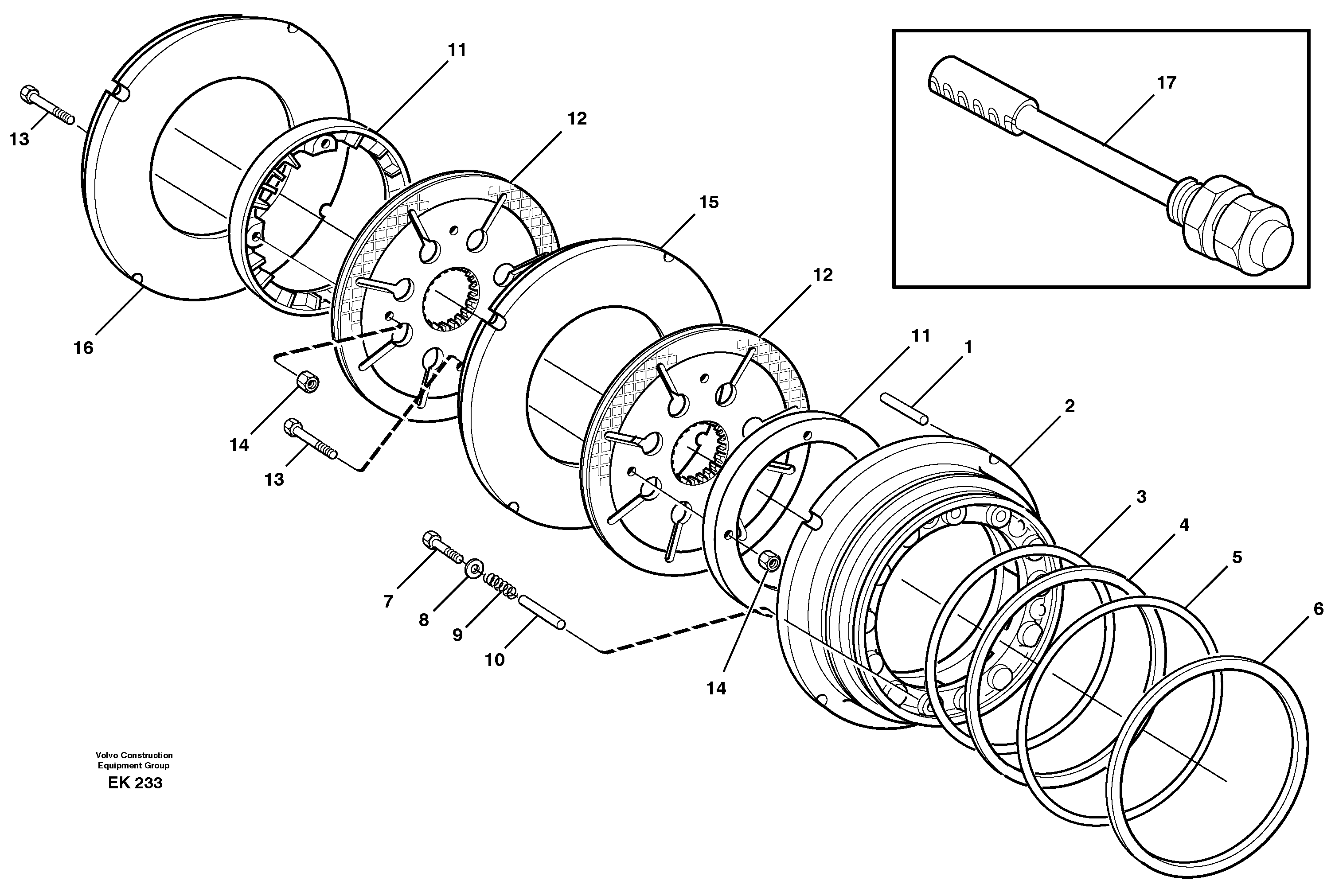 Схема запчастей Volvo L220E - 41563 Multi-disc brake, front L220E SER NO 2001 - 3999