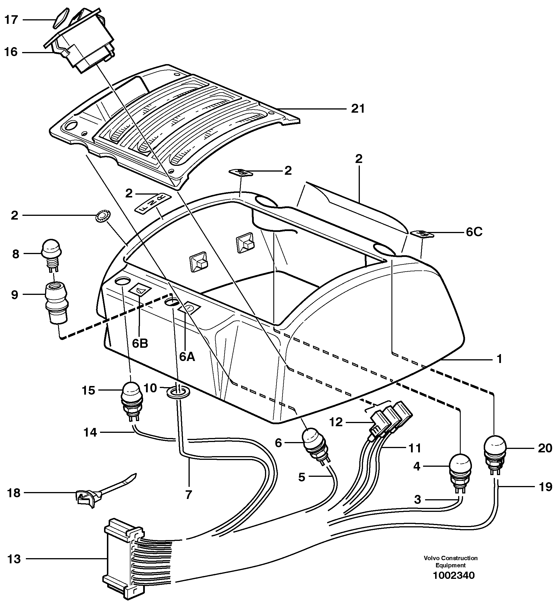 Схема запчастей Volvo L220E - 29627 Cable harnesses, gear lever carrier L220E SER NO 4003 - 5020