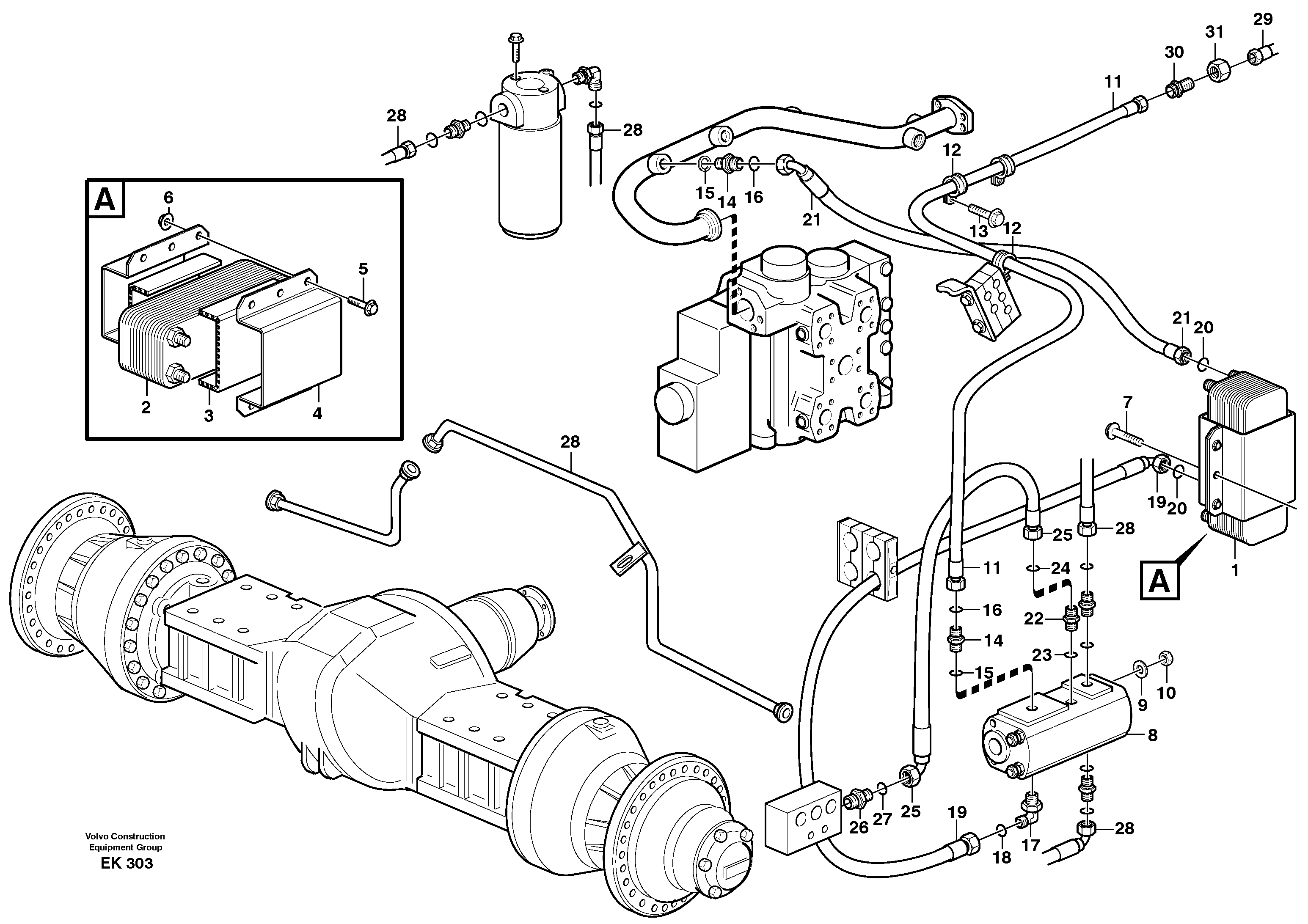 Схема запчастей Volvo L220E - 81590 Oil cooler, forword, motor circuit L220E SER NO 2001 - 3999