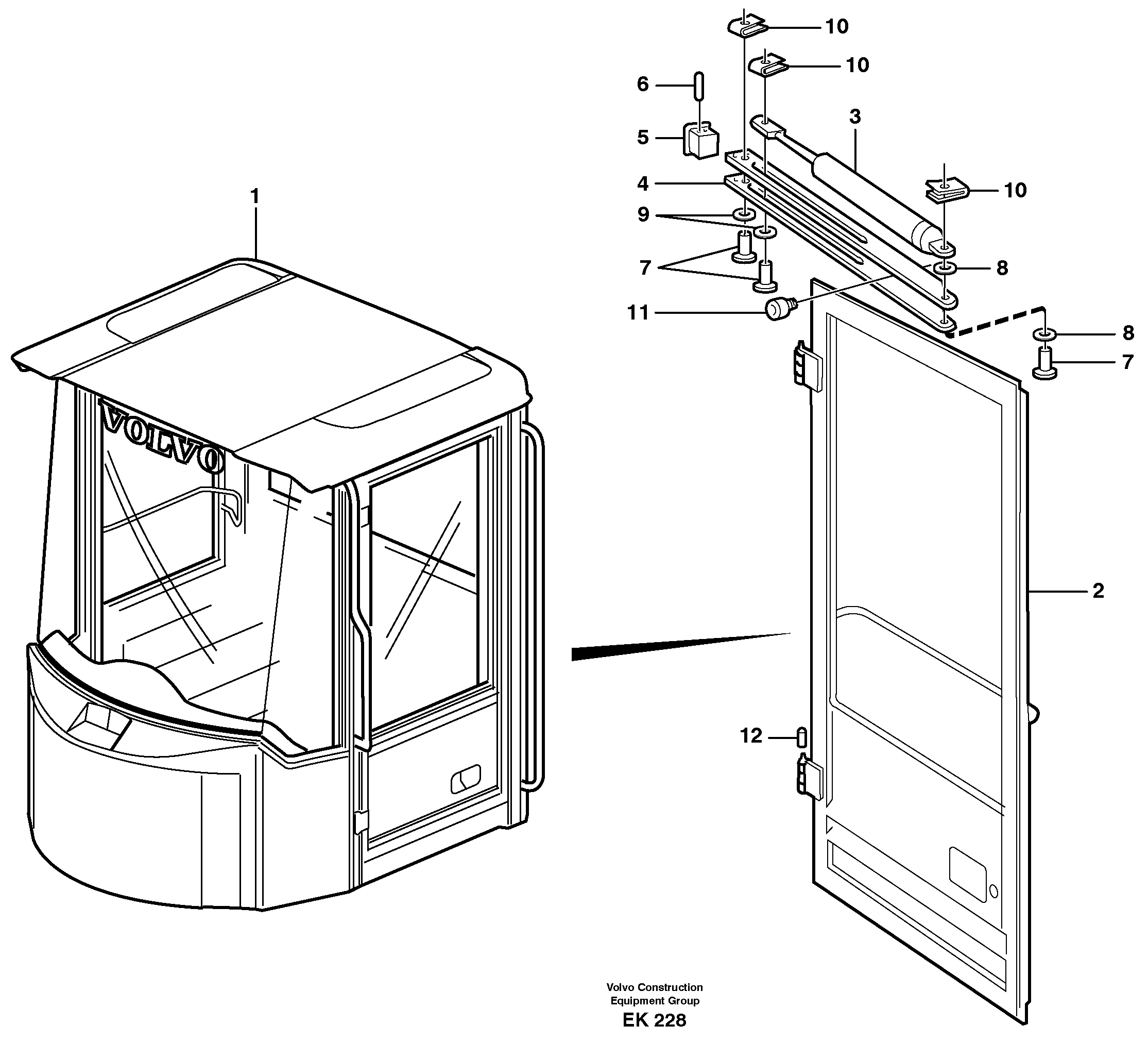 Схема запчастей Volvo L220E - 54439 Door with fitting parts L220E SER NO 2001 - 3999