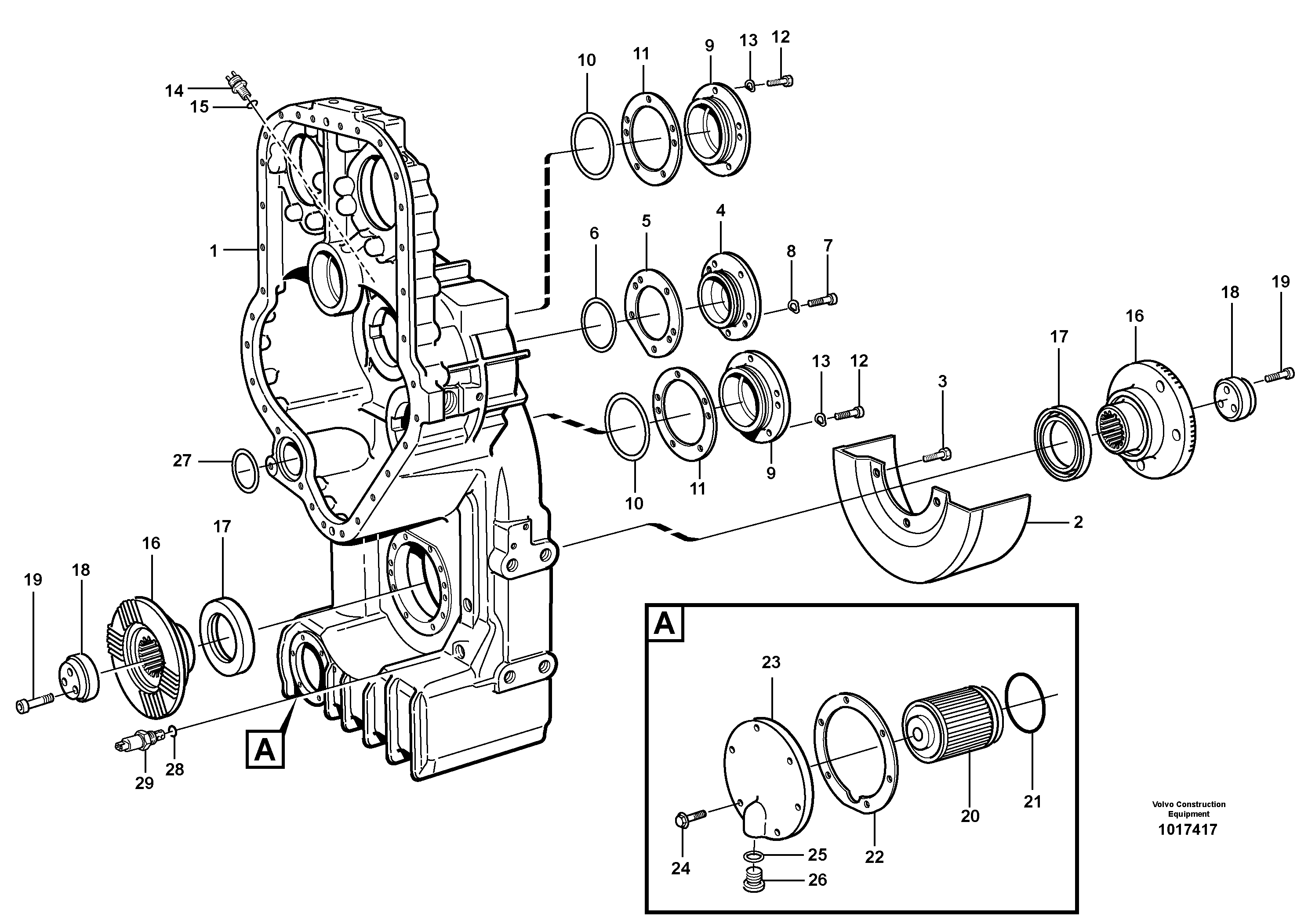 Схема запчастей Volvo L220E - 106420 Transfer case, housing and covers L220E SER NO 4003 - 5020