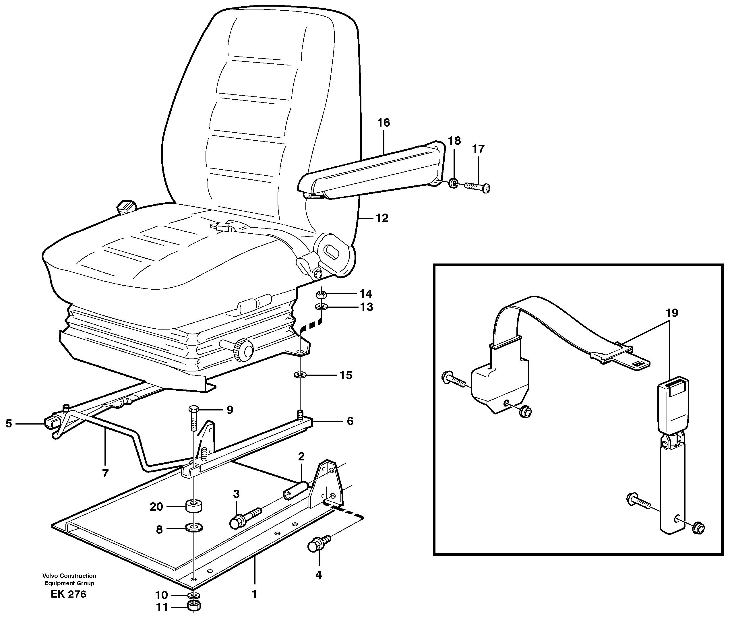 Схема запчастей Volvo L220E - 94882 Operator seat with fitting parts L220E SER NO 2001 - 3999