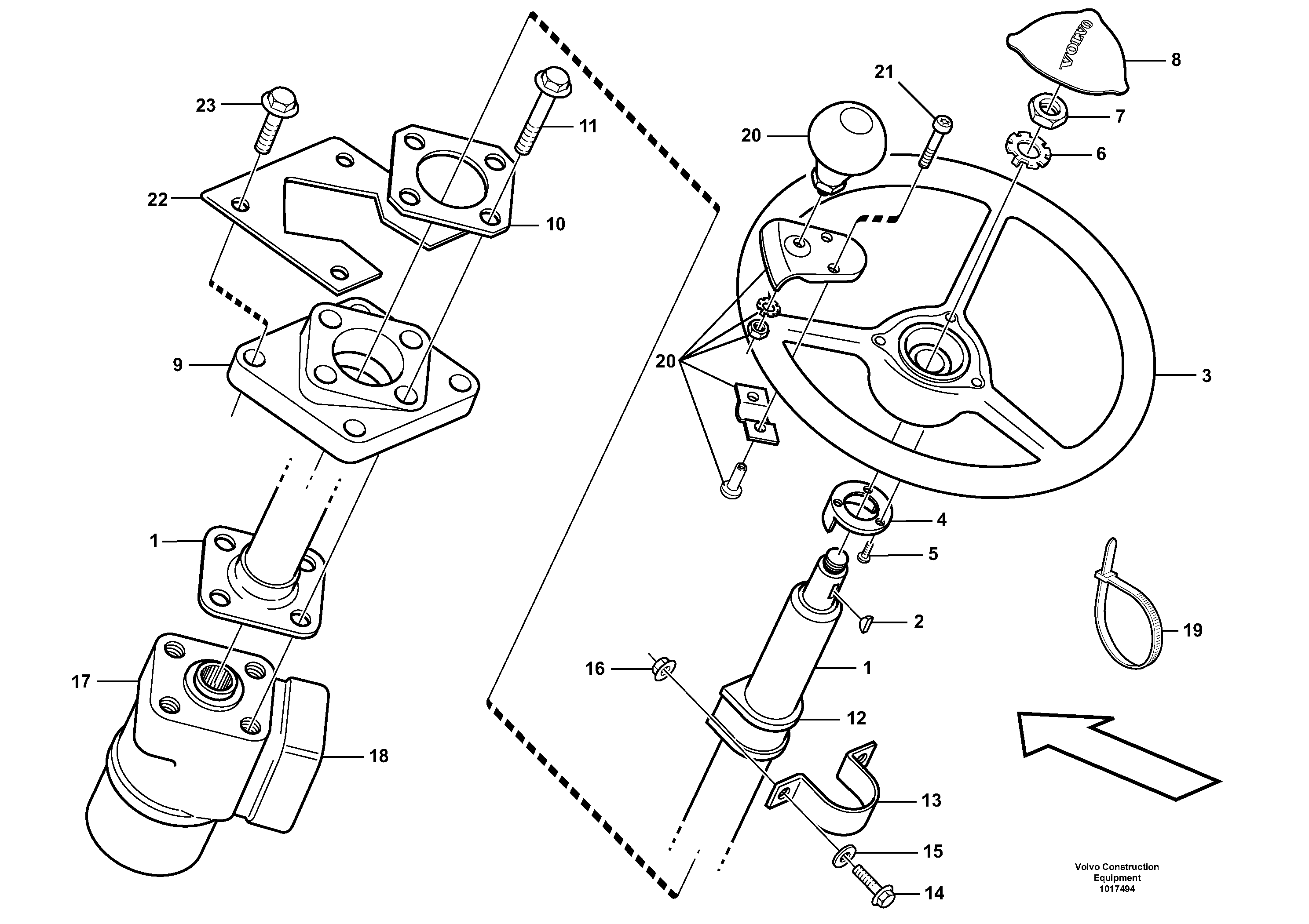Схема запчастей Volvo L220E - 89665 Steering column with fitting parts L220E SER NO 4003 - 5020