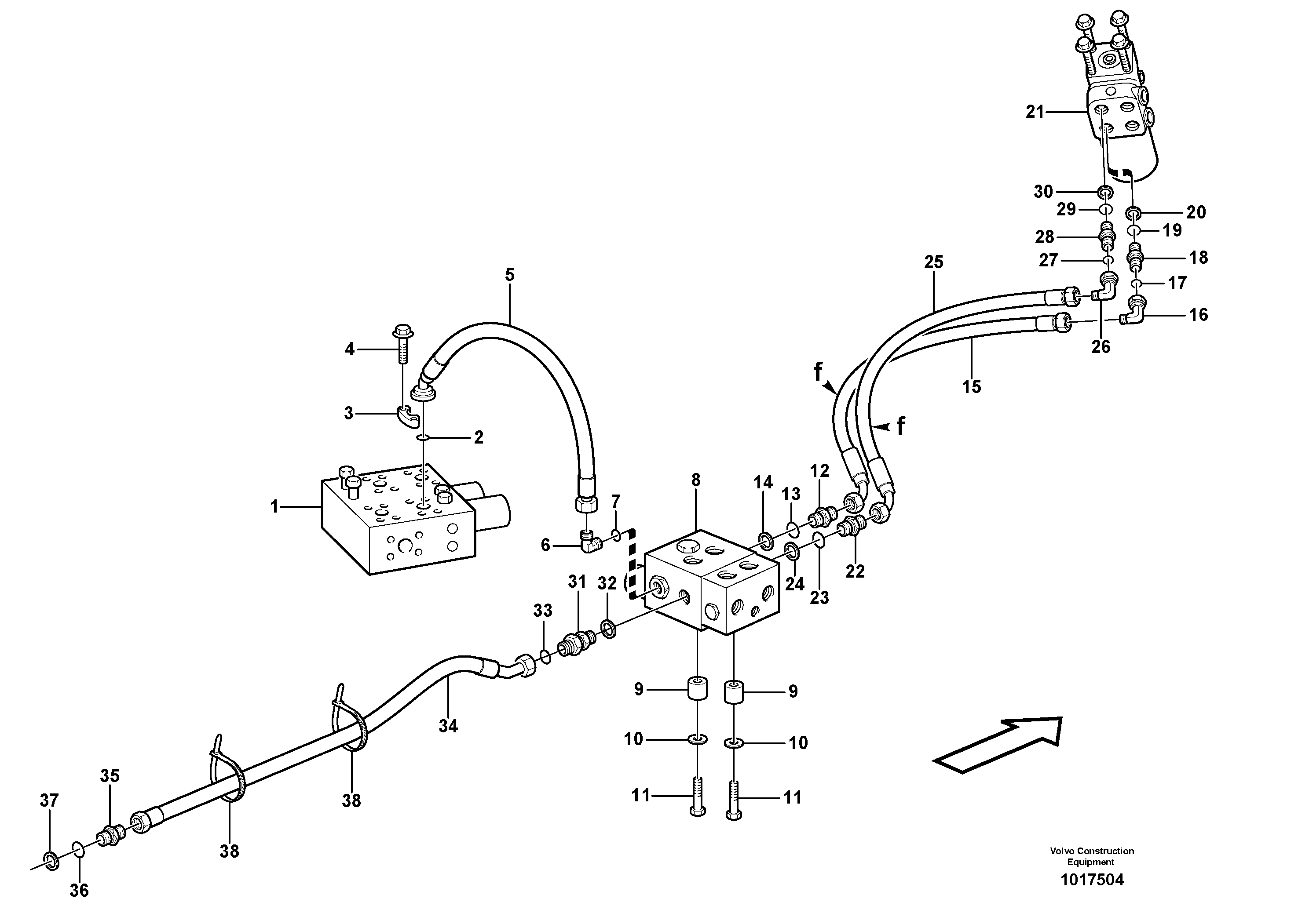 Схема запчастей Volvo L220E - 28234 Steering system, pressure and return lines L220E SER NO 4003 - 5020