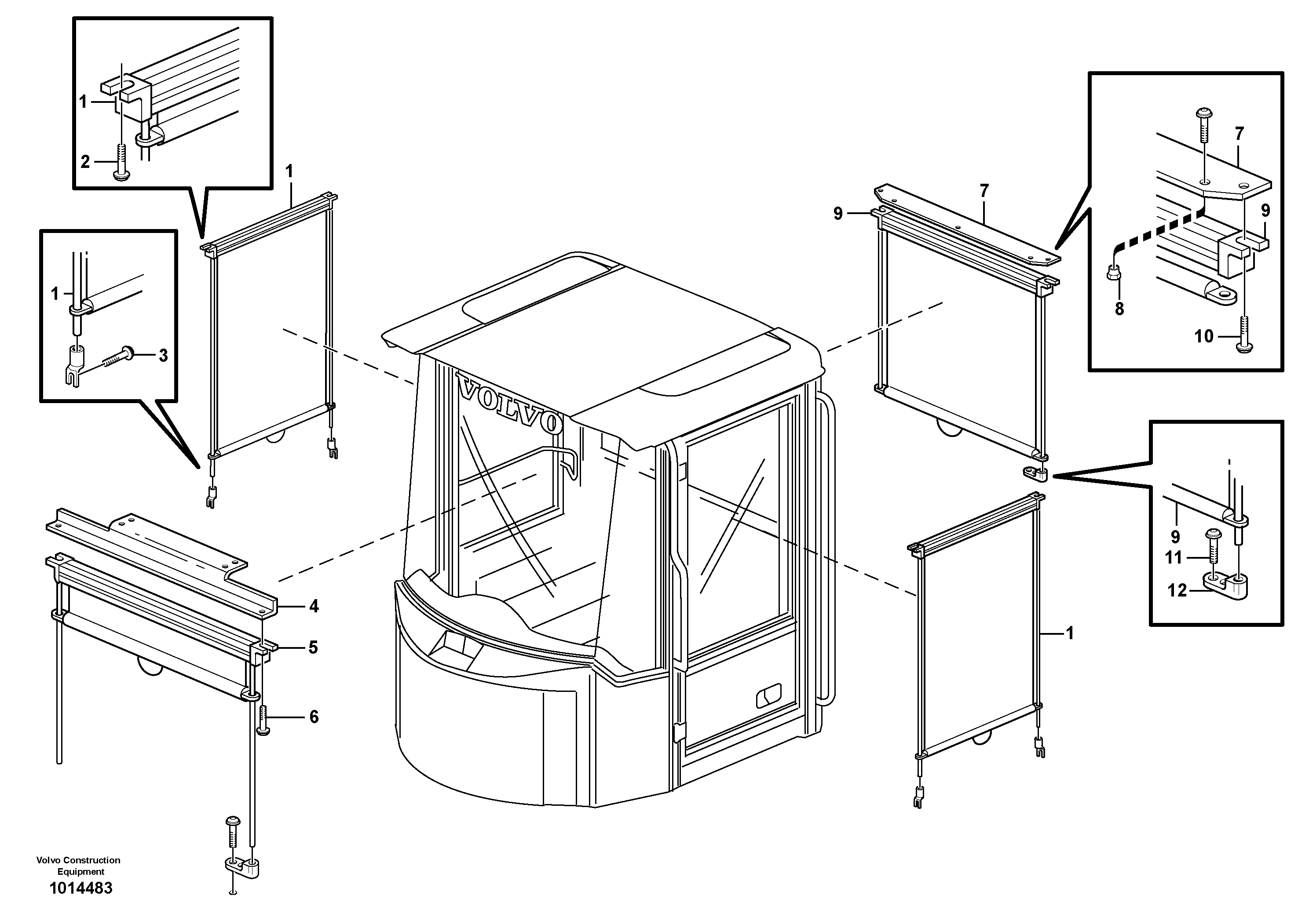 Схема запчастей Volvo L220E - 38092 Interior components, sun blinds L220E SER NO 2001 - 3999