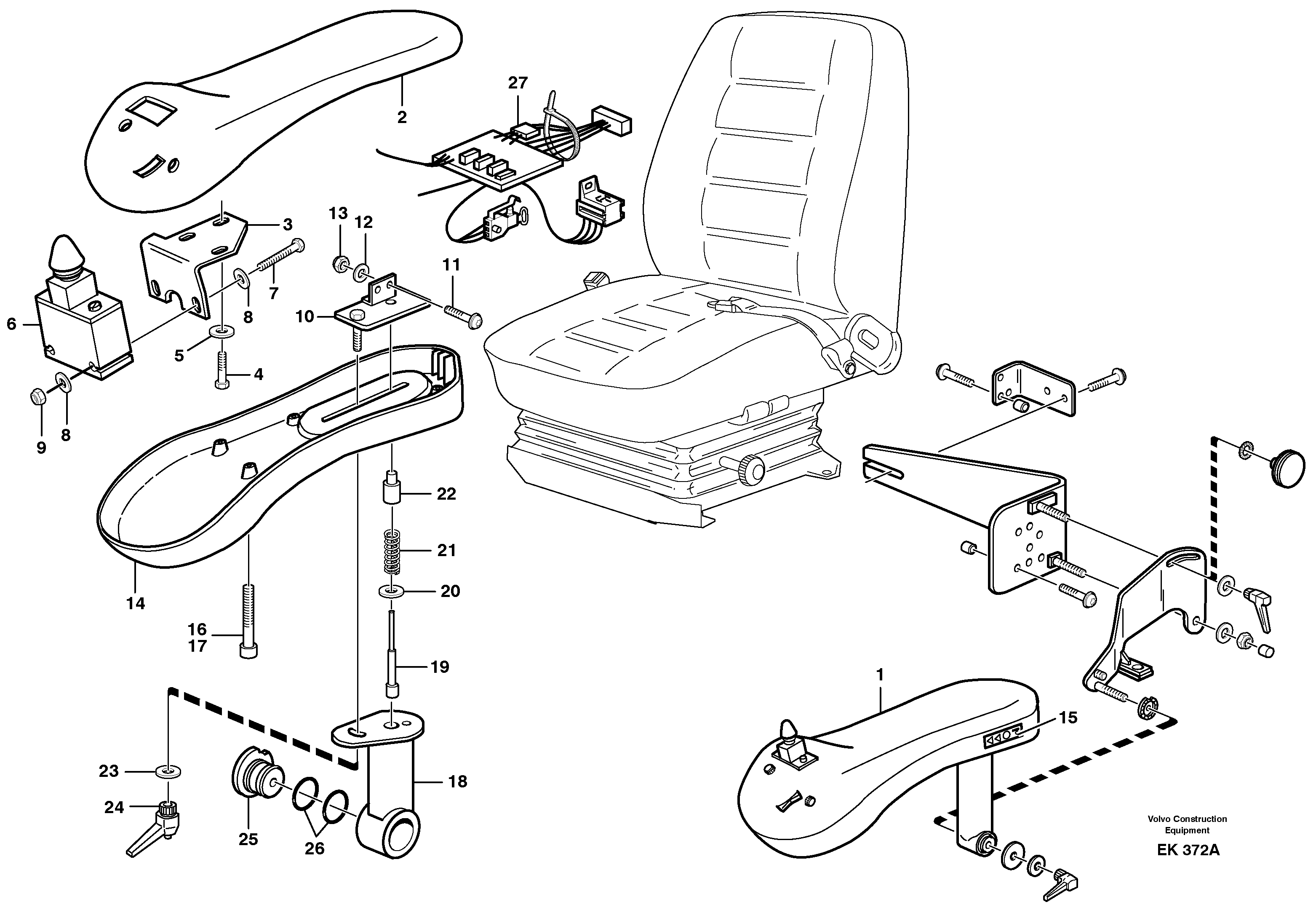 Схема запчастей Volvo L220E - 43414 CDC - steering. Arm rest with fitting parts L220E SER NO 2001 - 3999